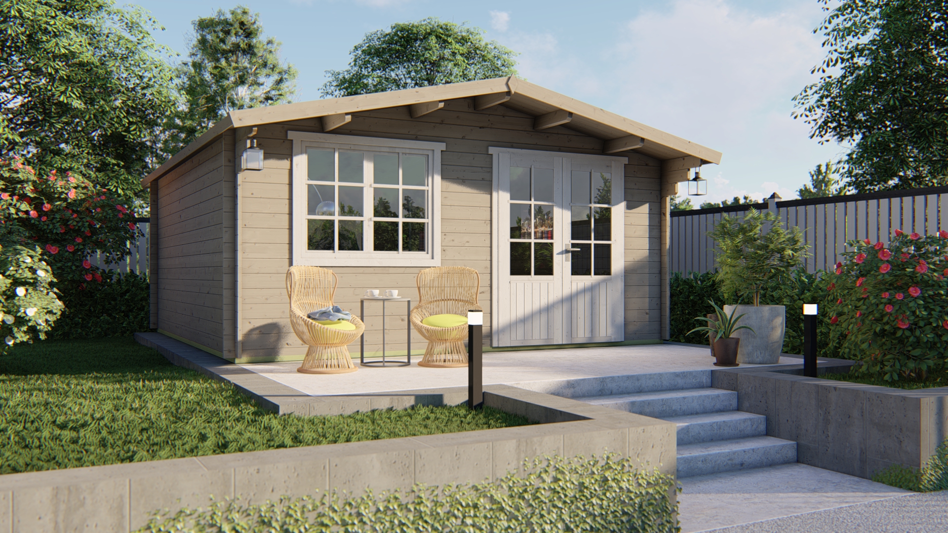 Blokhut - Tuinhuis Salamanca | 34 mm | vuren honinggeel geïmpregneerd Blokhut - Tuinhuis Salamanca | 34 mm | vuren honinggeel geïmpregneerd