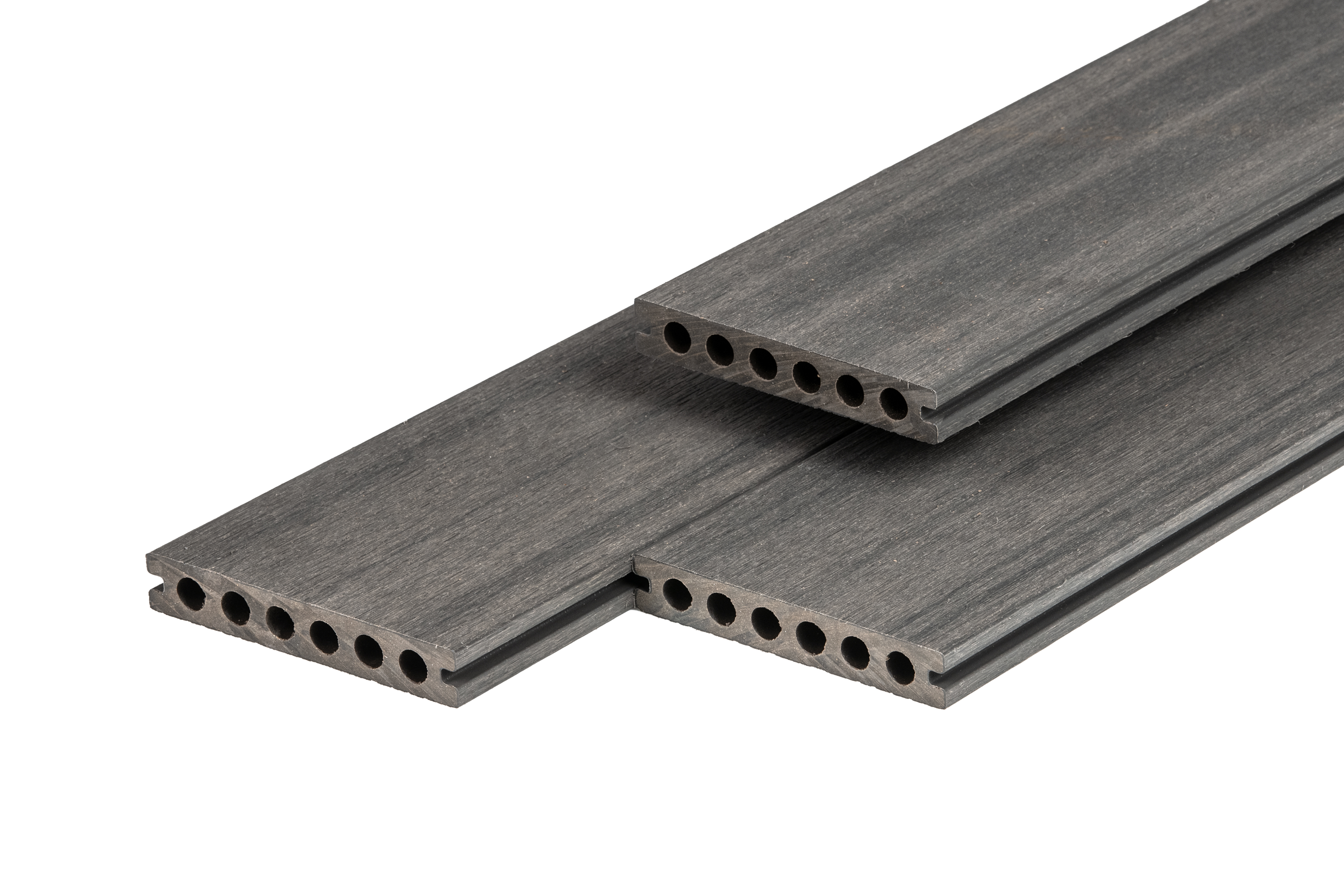 PuraShield composite decking board 2,3 x 13,8 x 300 cm, dark grey, hollow-core, fine-grained, clip system