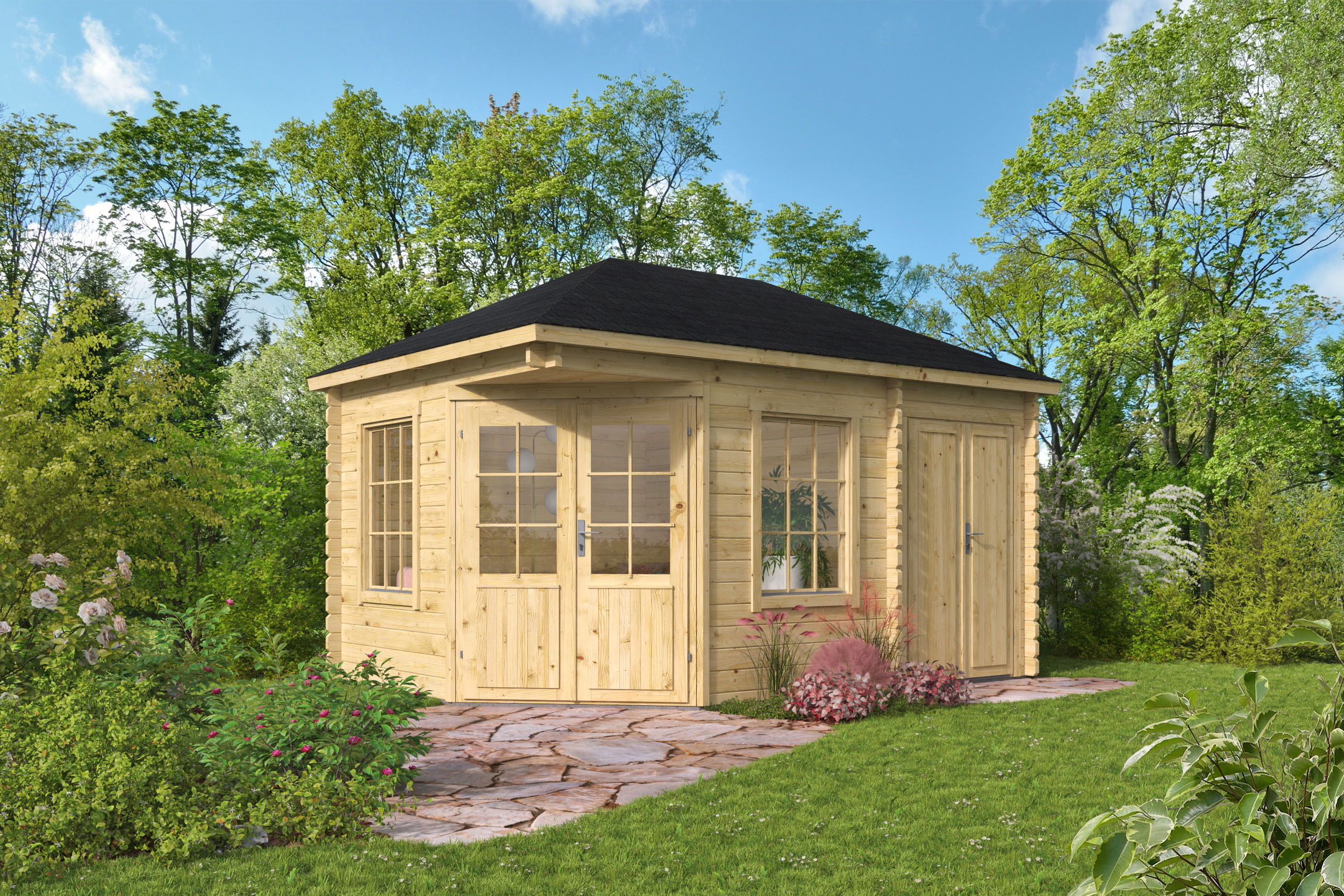 Blokhut - Tuinhuis Agnes | 44 mm | vuren honinggeel geïmpregneerd
