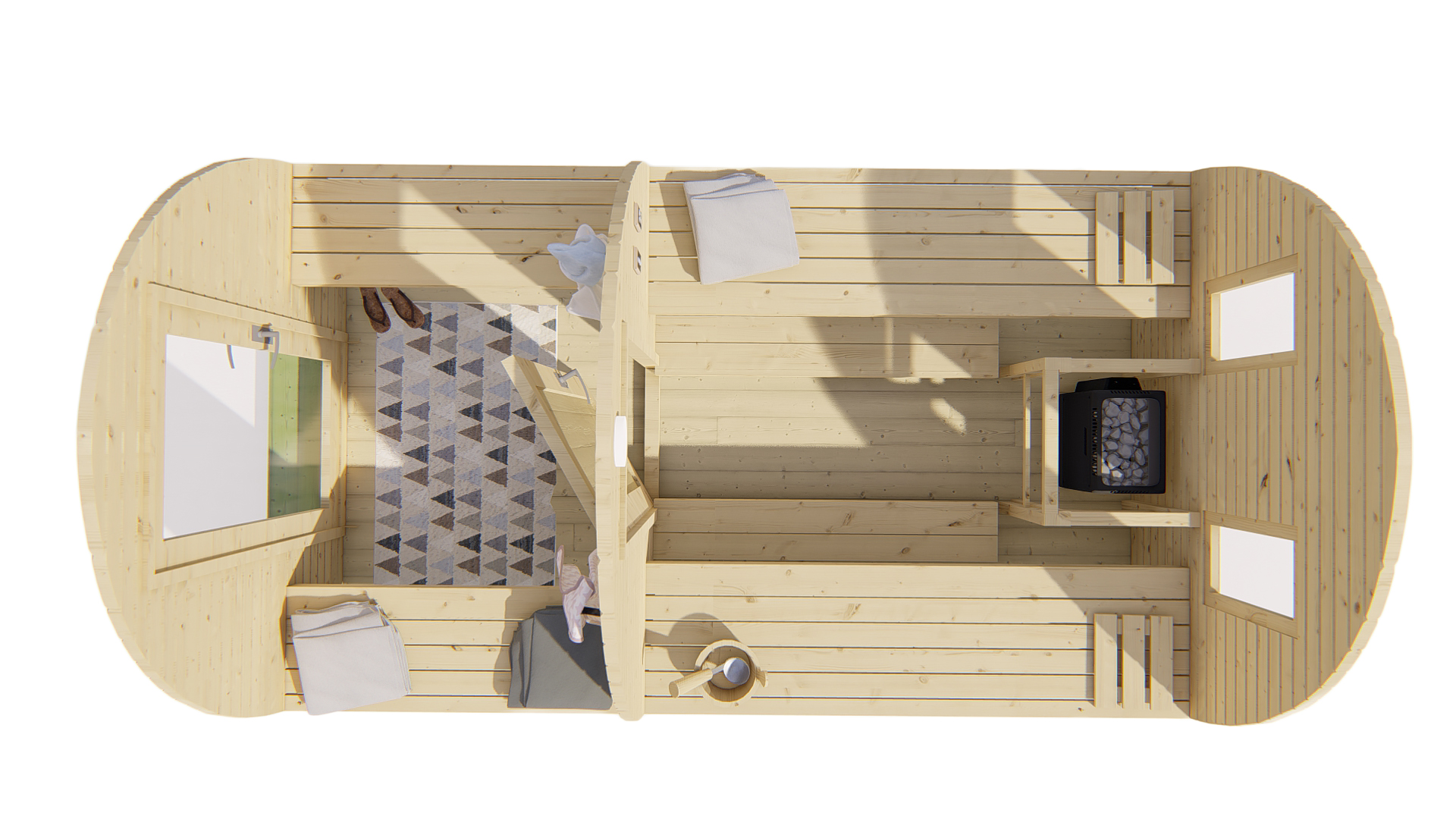 Aanzichten Sauna POD Tolva 400 cm | 38 mm | onbehandeld