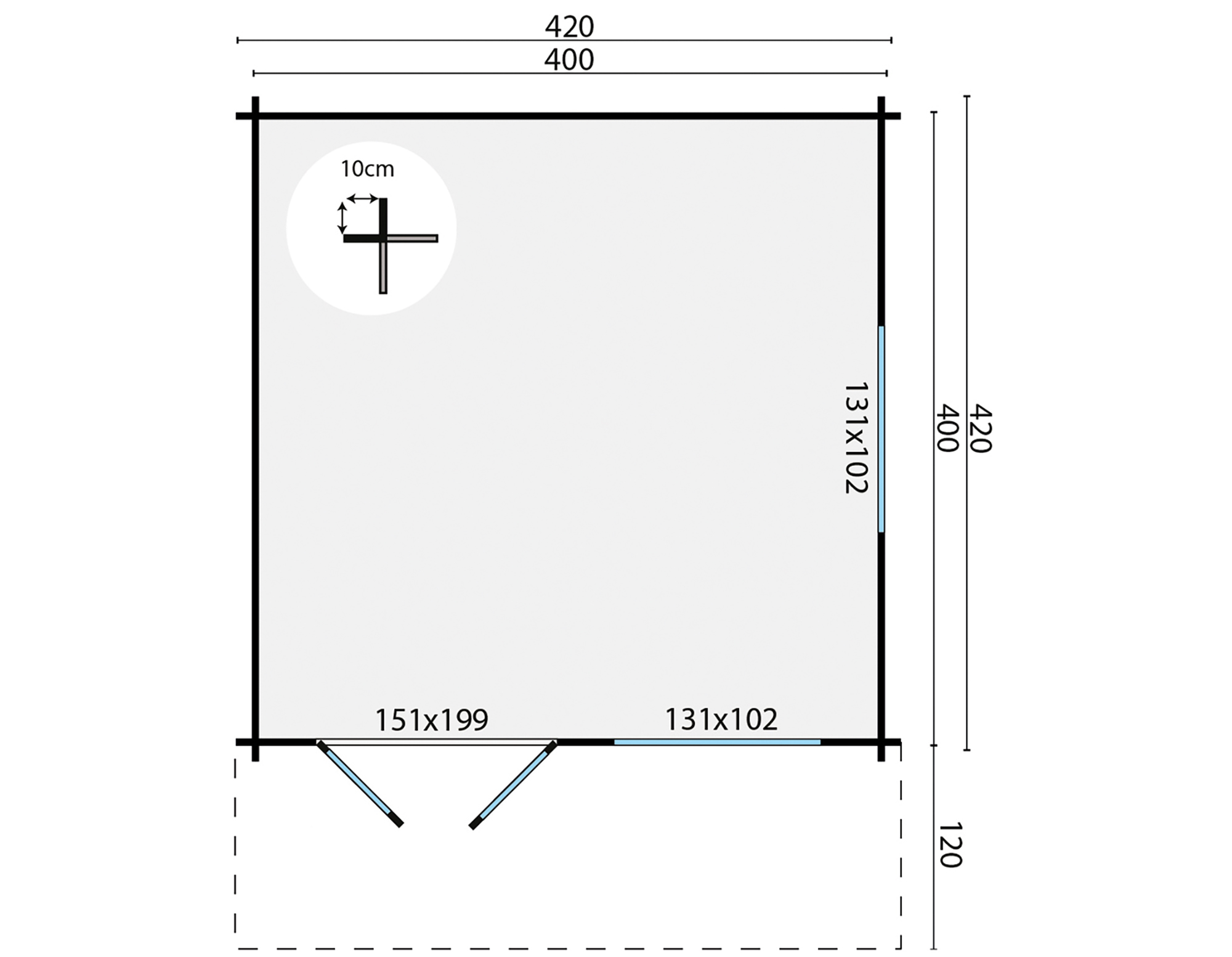 Blokhut - Tuinhuis Inge | 44 mm | vuren honinggeel geïmpregneerd