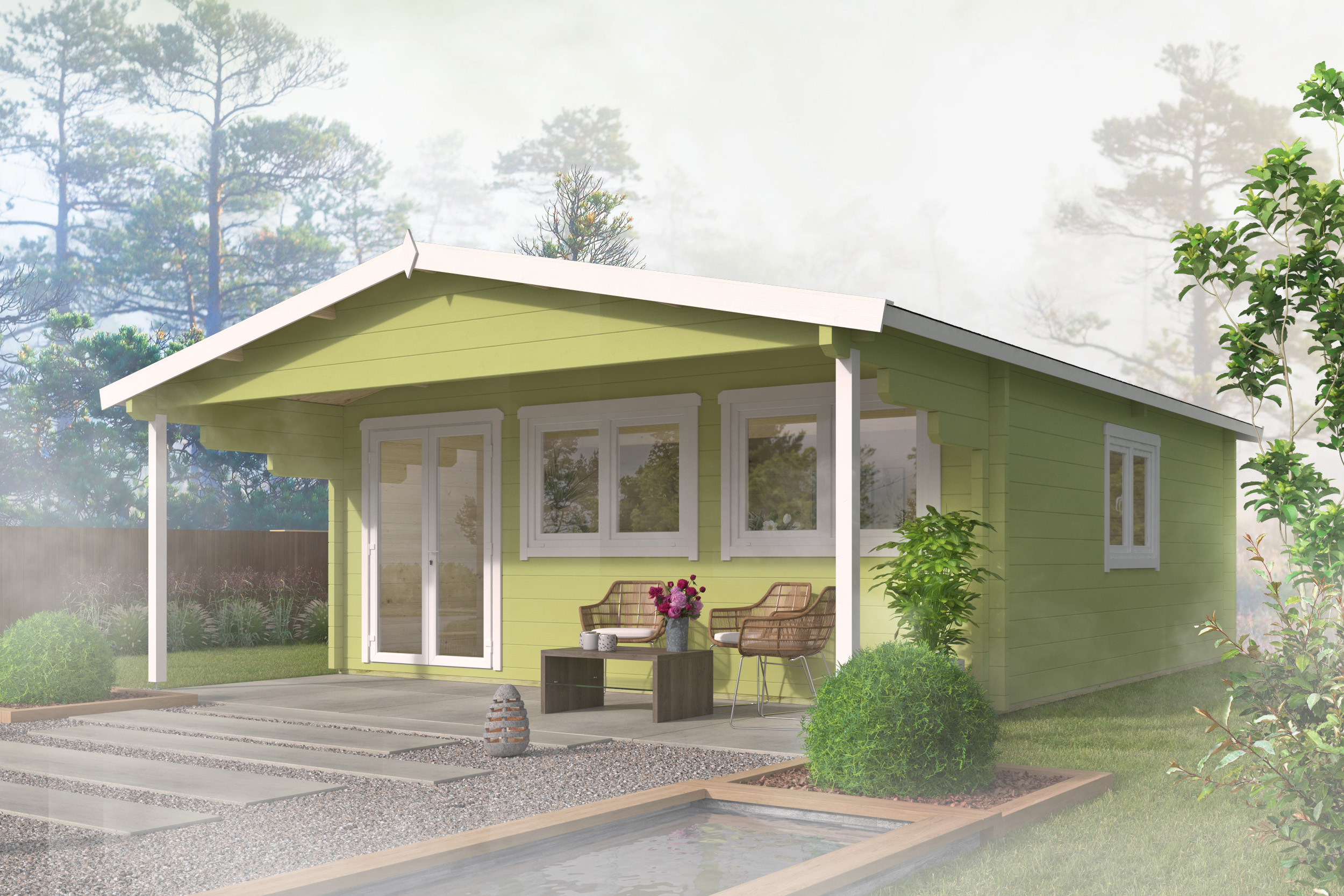 Blokhut - Tuinhuis Rune | 70 mm | vuren groen geïmpregneerd Blokhut - Tuinhuis Rune | 70 mm | vuren groen geïmpregneerd