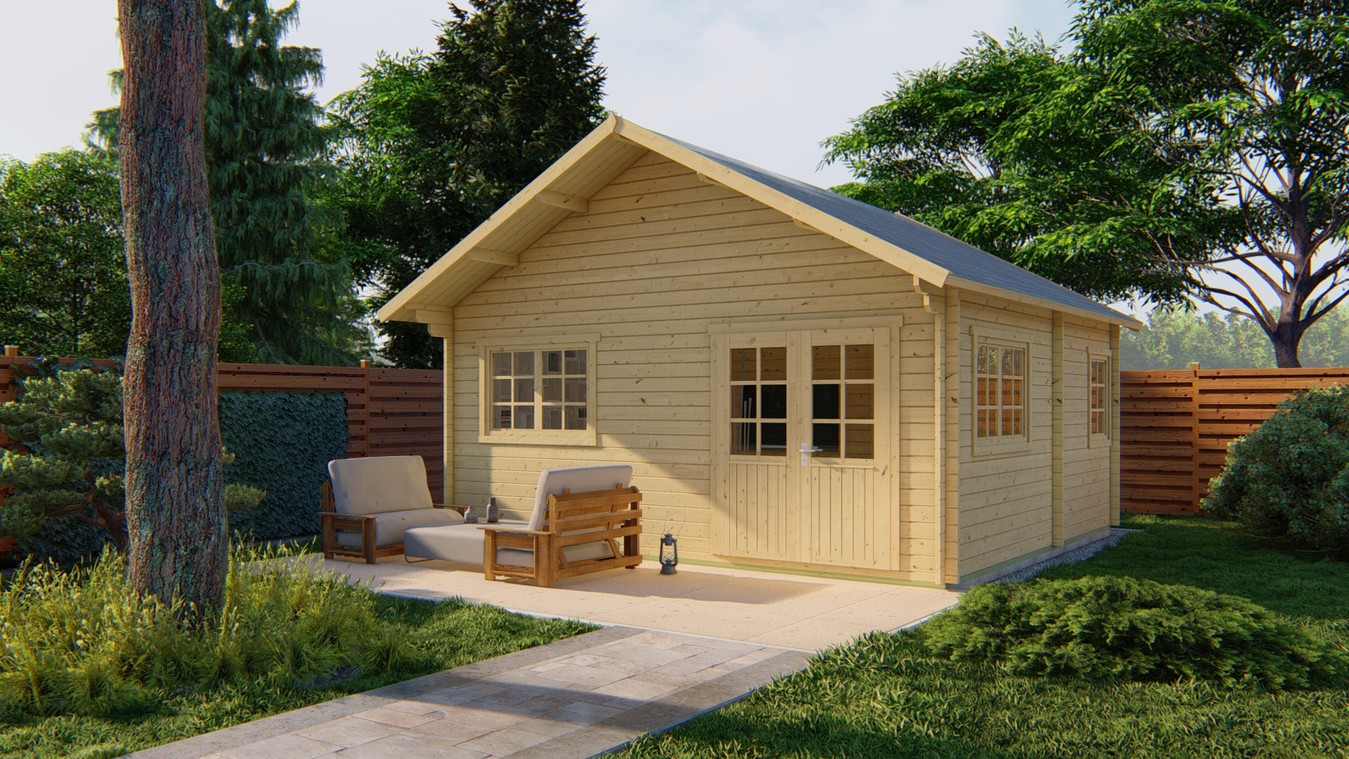 Blokhut - Tuinhuis Big Llanes | 44 mm | honinggeel geïmpregneerd Blokhut - Tuinhuis Big Llanes | 44 mm | honinggeel geïmpregneerd