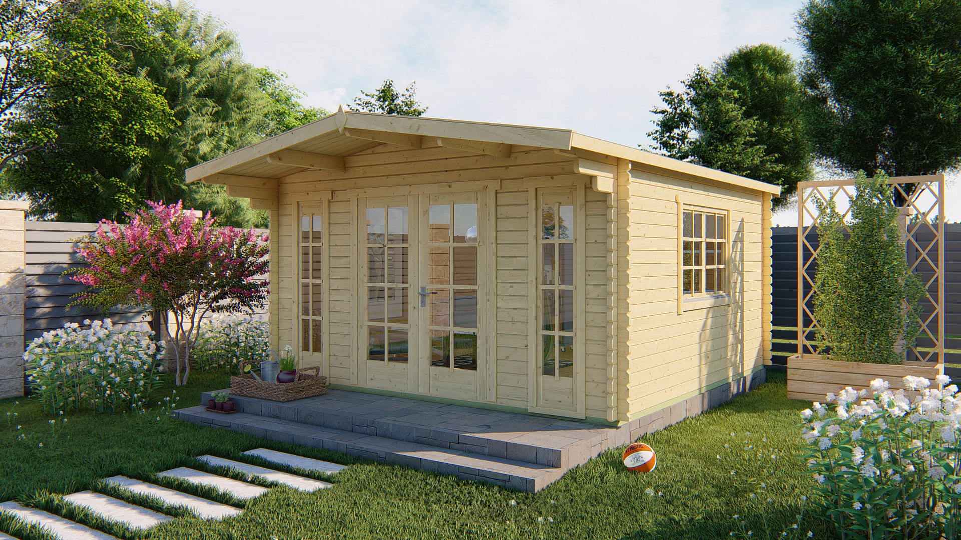 Blokhut - Tuinhuis Laula | 44 mm | vuren honinggeel geïmpregneerd