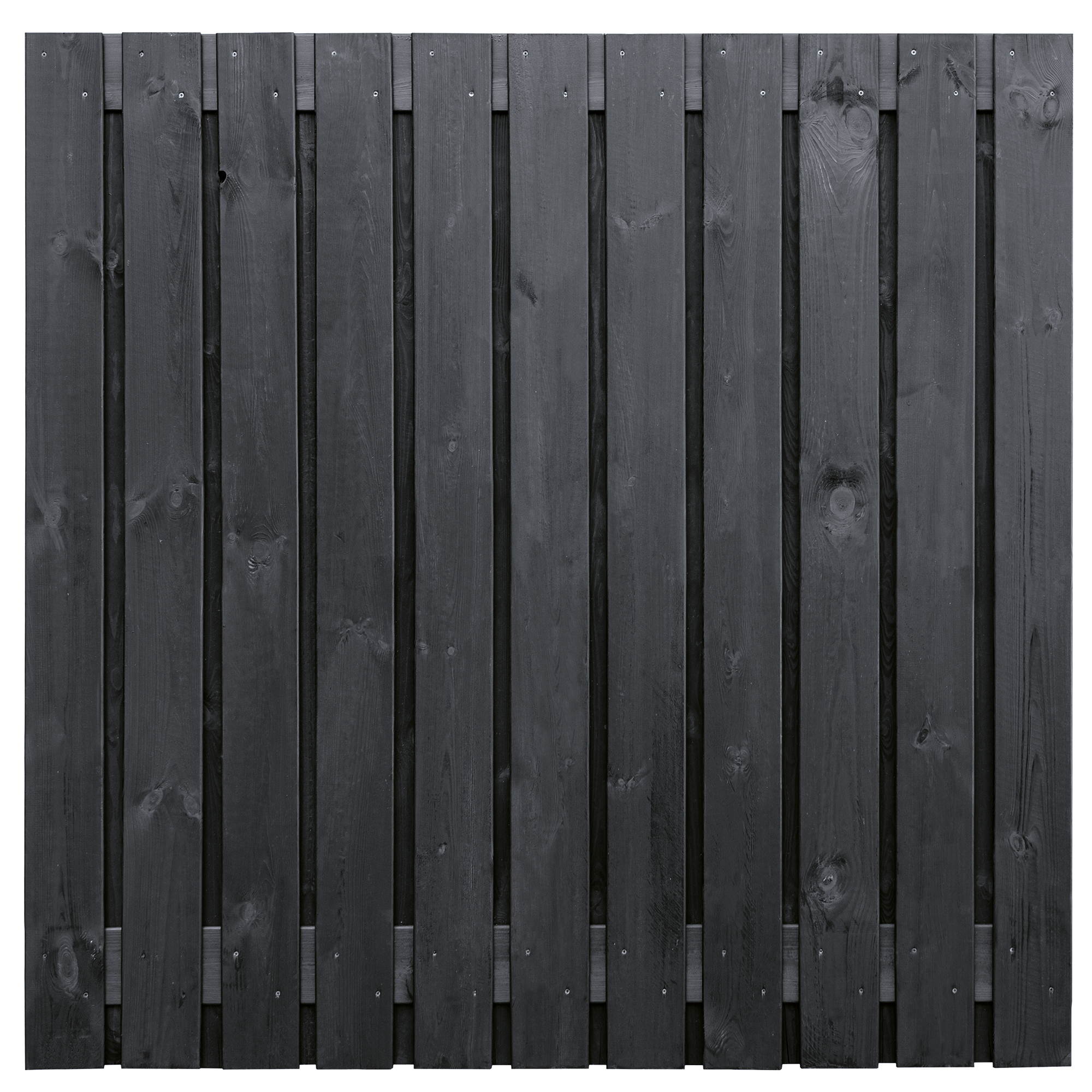 Sichtschutzzaun Dresden, schwarz gespritzt Fichte, edelstahlverschraubt, 23 Bretter (21+2) 180 x 180 cm