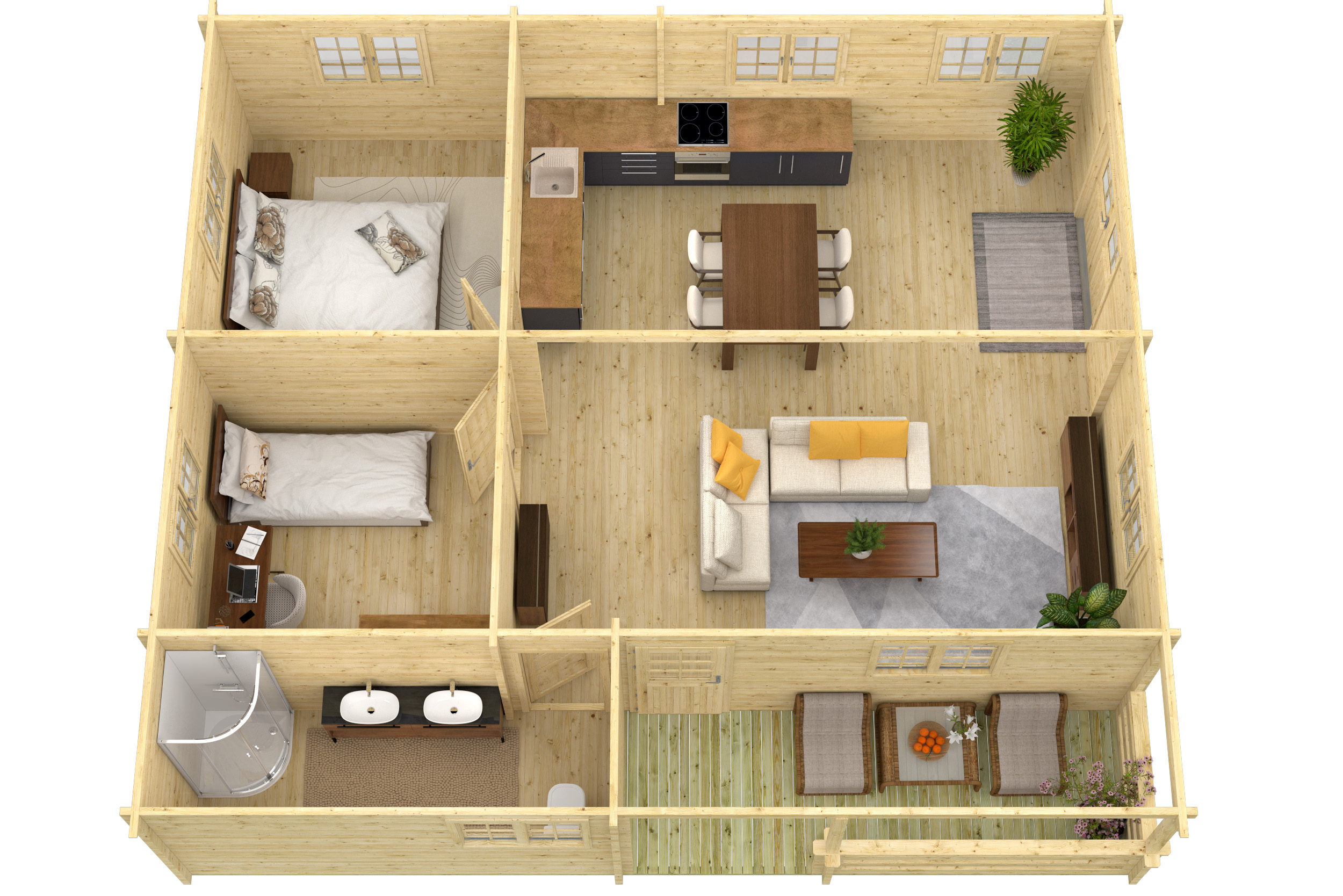 Blokhut - Tuinhuis Azores | 70 mm | vuren bruin geïmpregneerd Blokhut - Tuinhuis Azores | 70 mm | vuren bruin geïmpregneerd