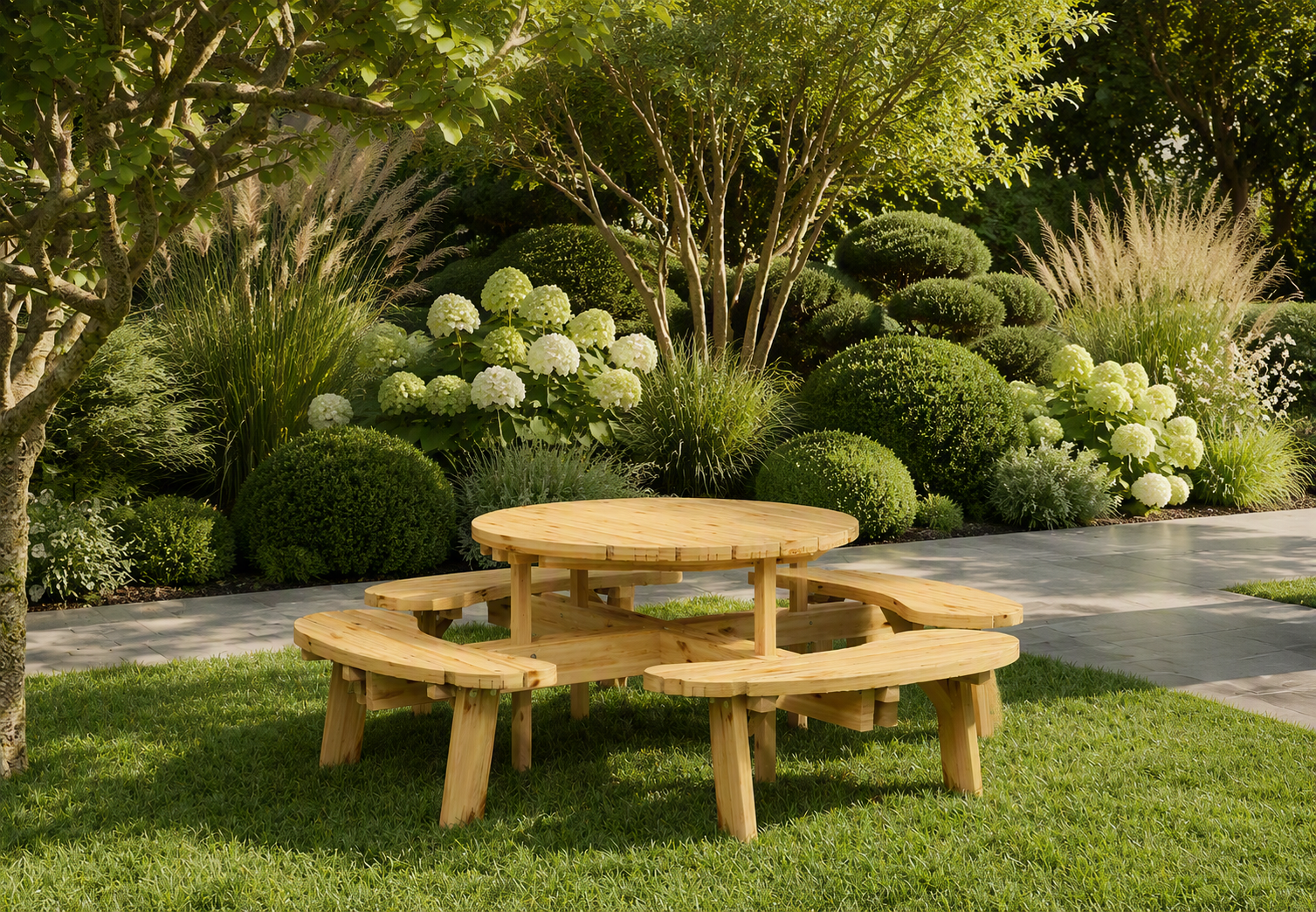 Picknicktafel rond Classic, vuren gedroogd, groen geïmpregneerd