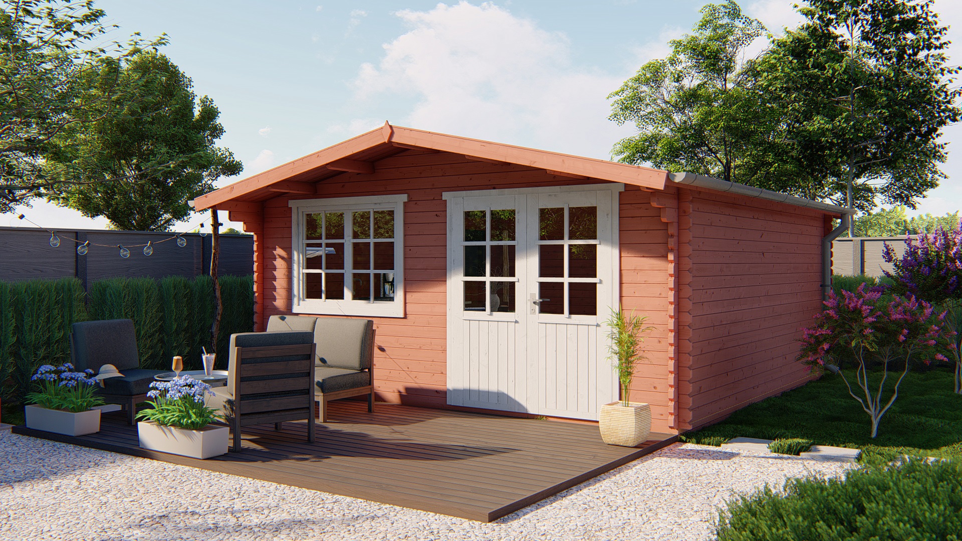 Blokhut - Tuinhuis Hendrick | 44 mm | vuren grijs geïmpregneerd Blokhut - Tuinhuis Hendrick | 44 mm | vuren grijs geïmpregneerd