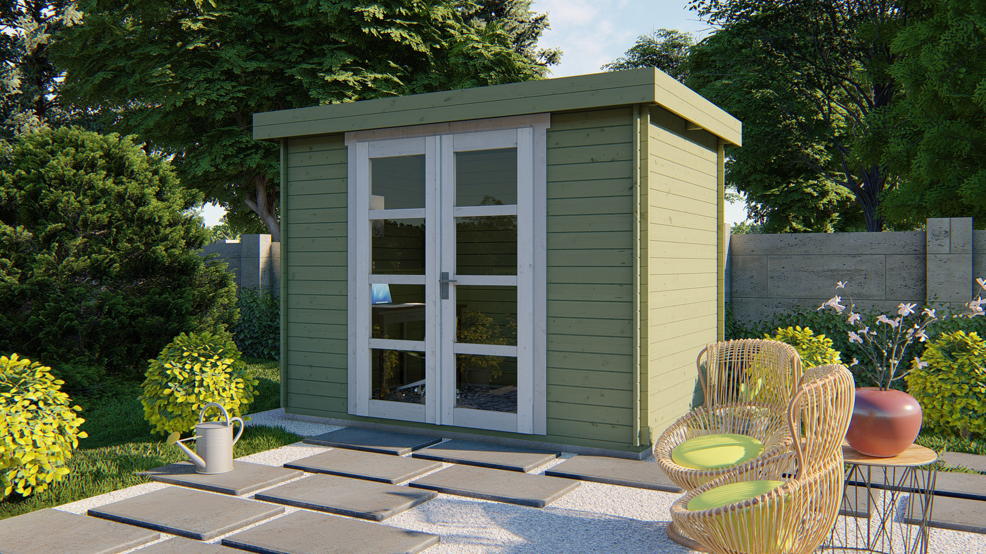 Blokhut - Tuinhuis Minimodern | 28 mm | vuren bruin geïmpregneerd