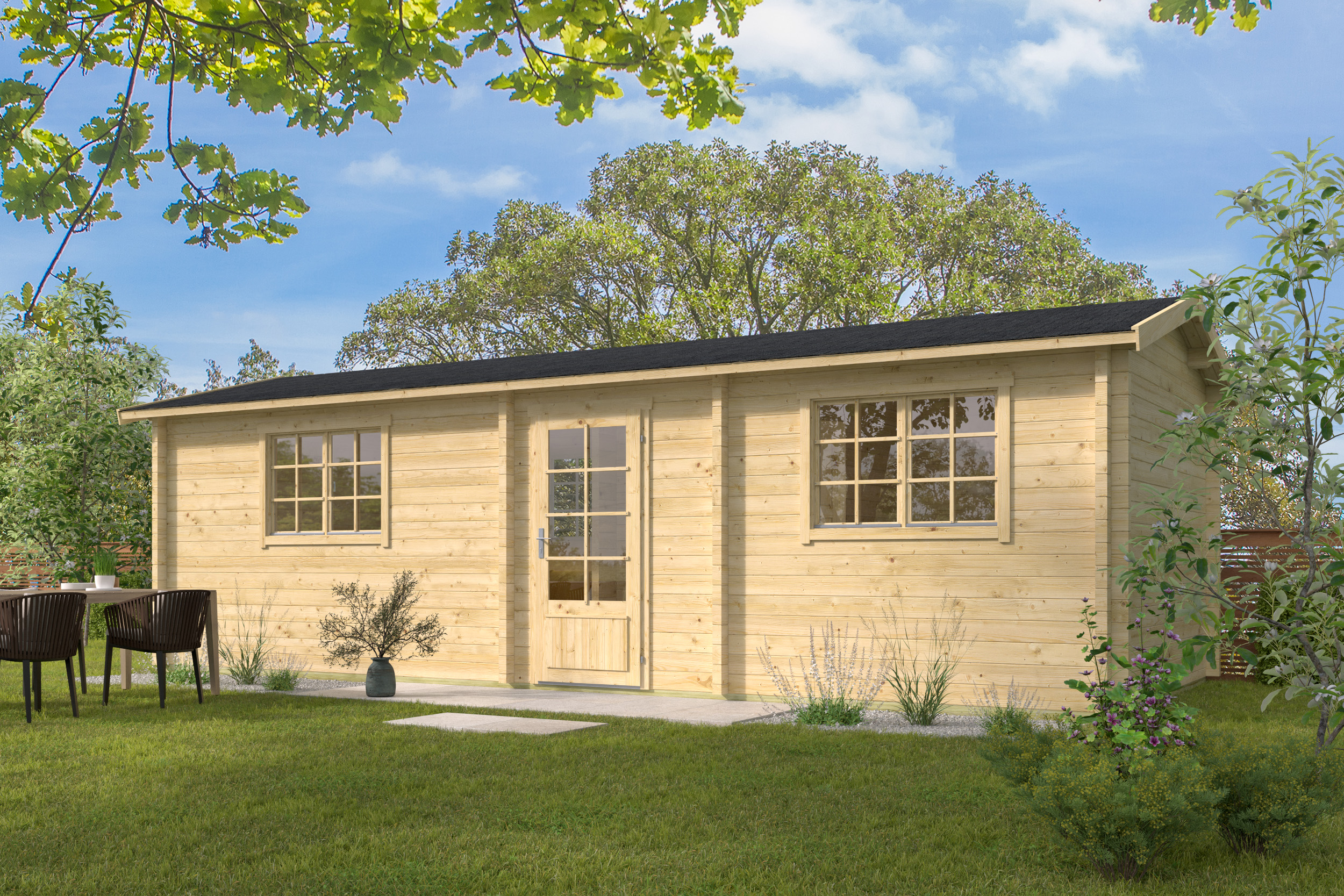 Blokhut - Tuinhuis Ava | 70 mm | vuren honinggeel geïmpregneerd Blokhut - Tuinhuis Ava | 70 mm | vuren honinggeel geïmpregneerd