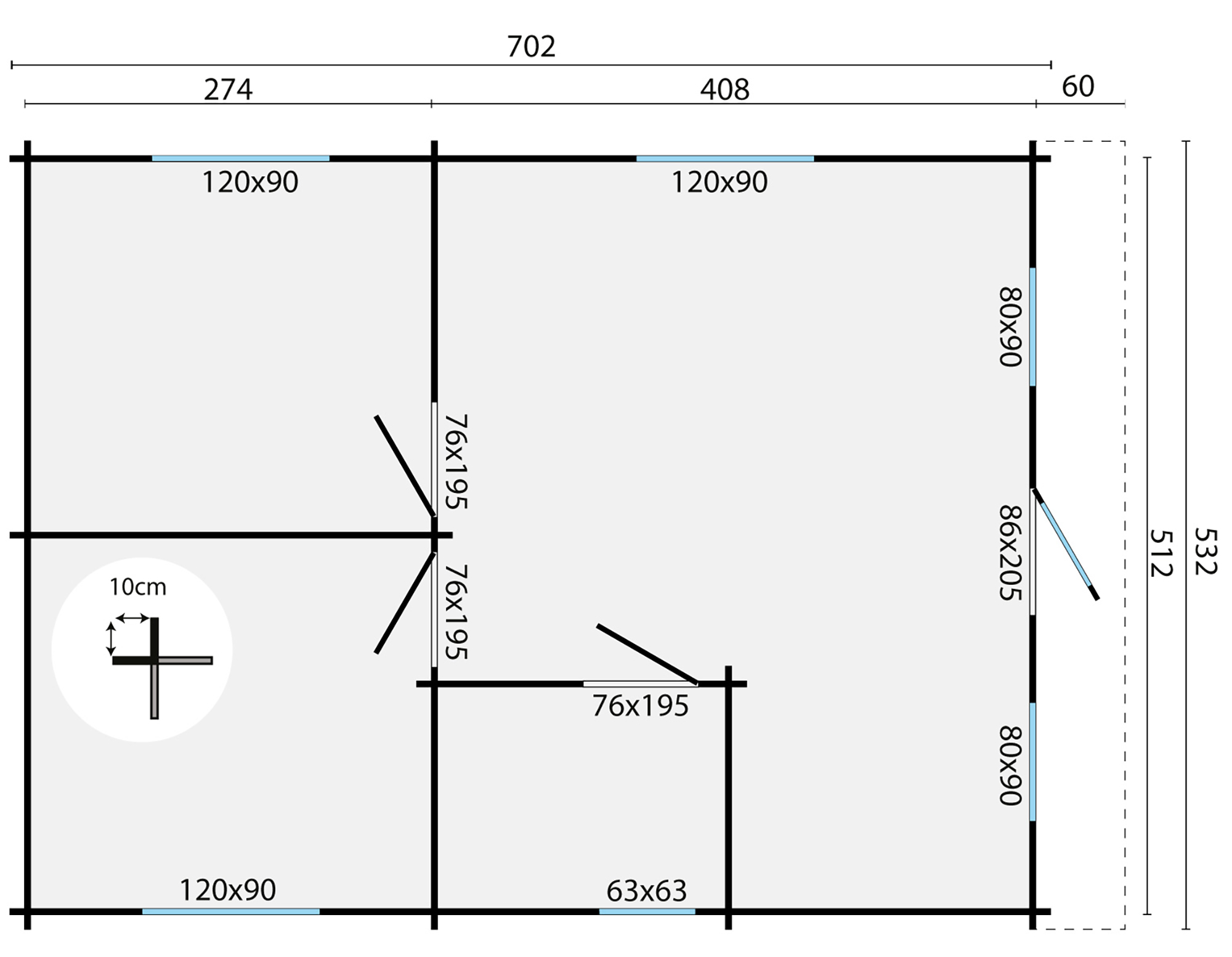 Blokhut - Tuinhuis Cadiz | 44 mm | onbehandeld