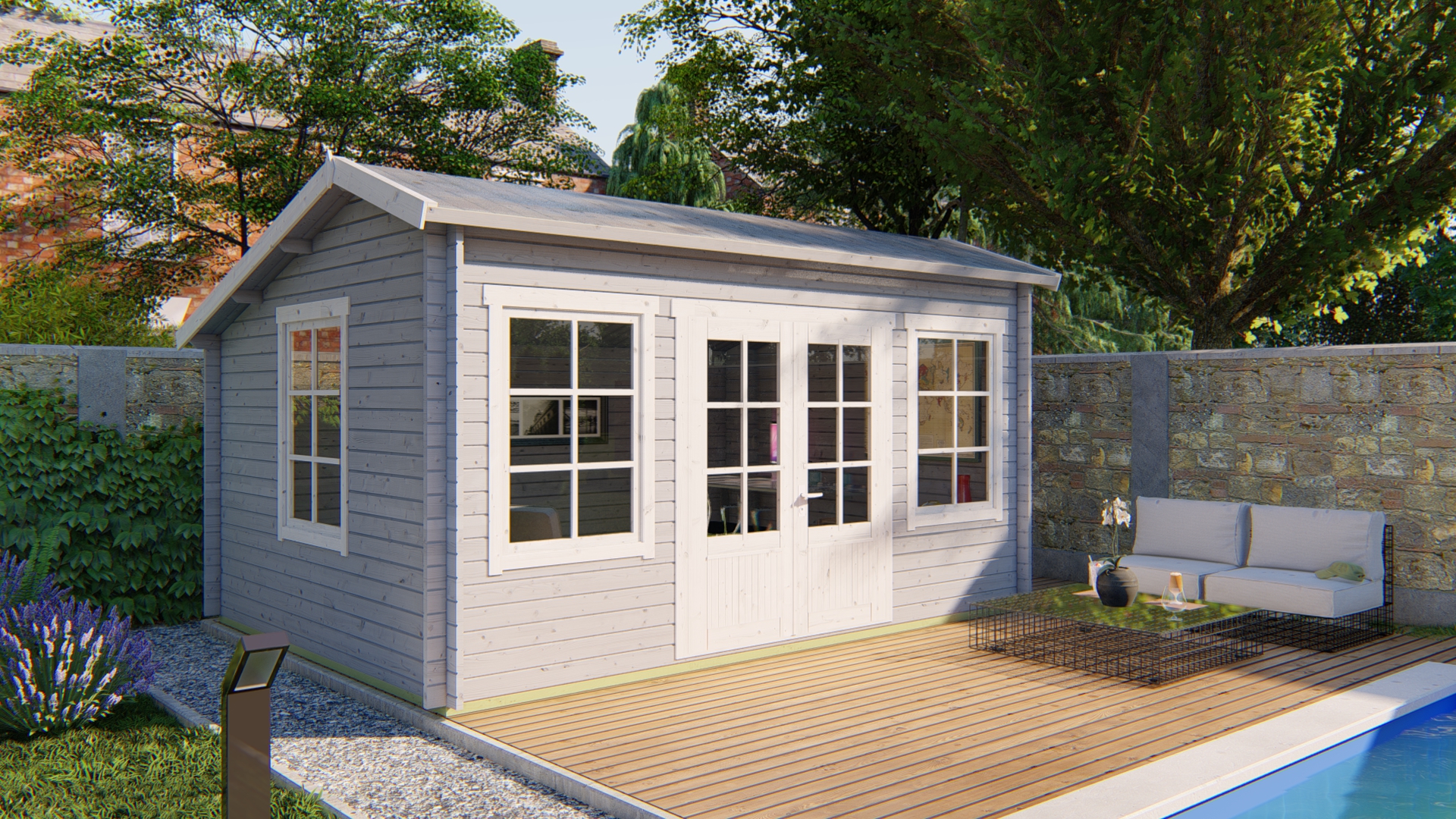 Blokhut - Tuinhuis Tane | 40 mm | vuren grijs geïmpregneerd Blokhut - Tuinhuis Tane | 40 mm | vuren grijs geïmpregneerd