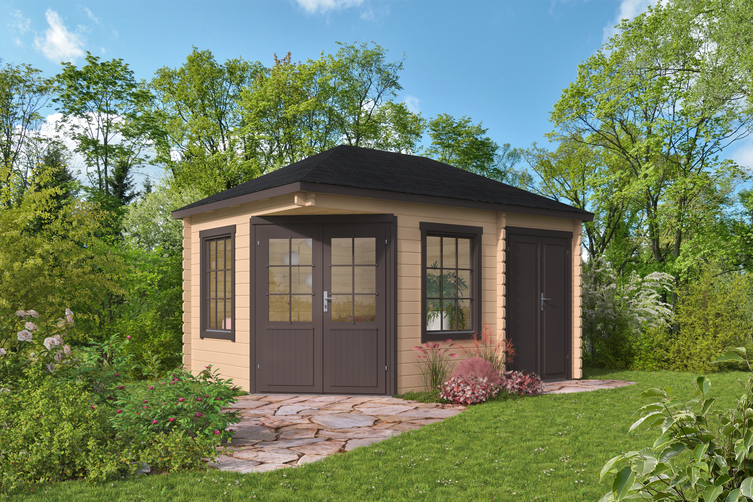 Blokhut - Tuinhuis Agnes | 44 mm | vuren honinggeel geïmpregneerd