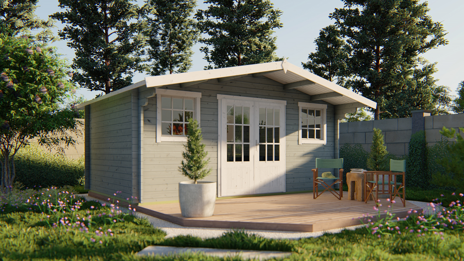 Blokhut - Tuinhuis Karen | 40 mm | groen geïmpregneerd Blokhut - Tuinhuis Karen | 40 mm | groen geïmpregneerd