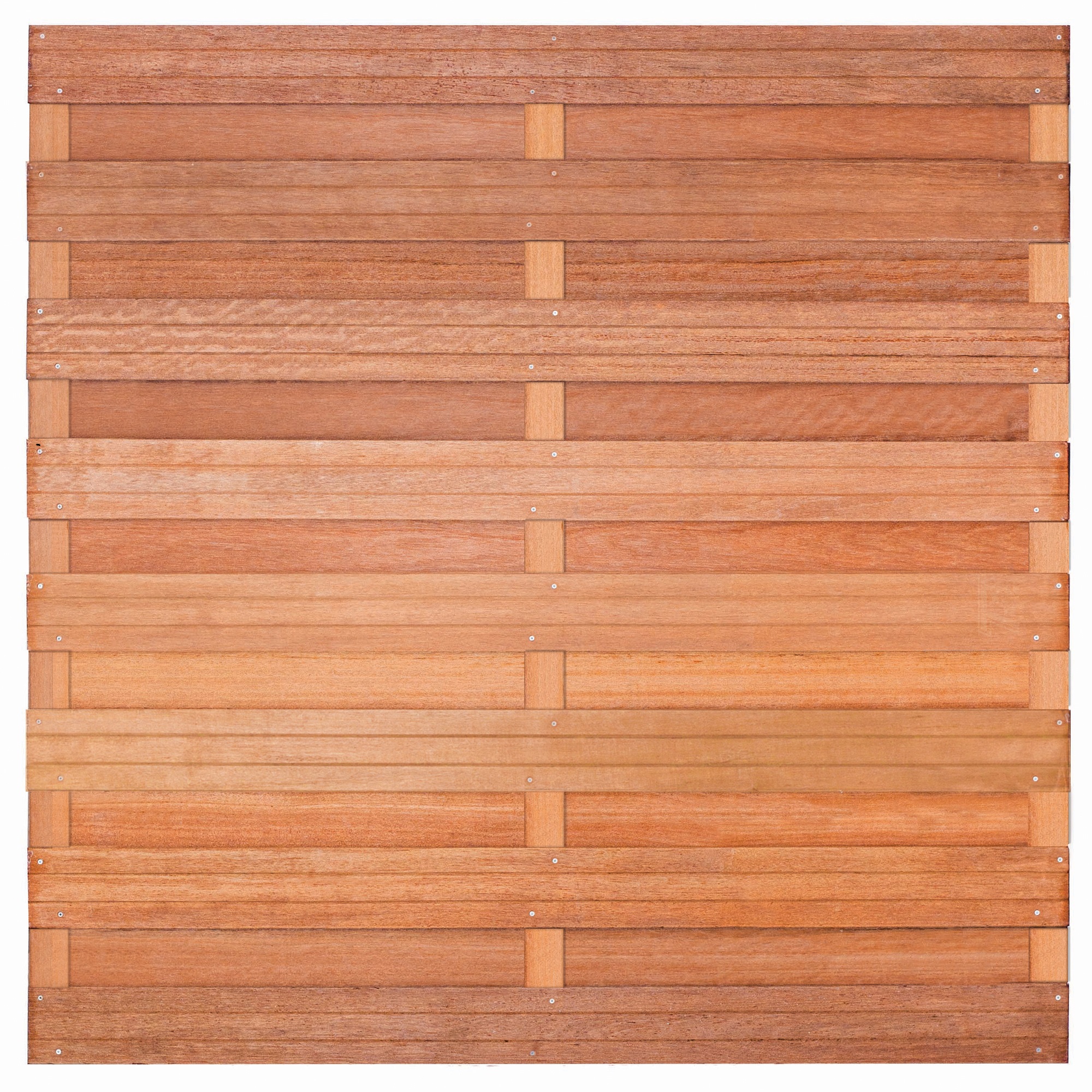 Tuinscherm Bronkhorst, keruing hardhout, RVS-geschroefd, horizontaal, 18-planks (15+3) 180 x 180 cm