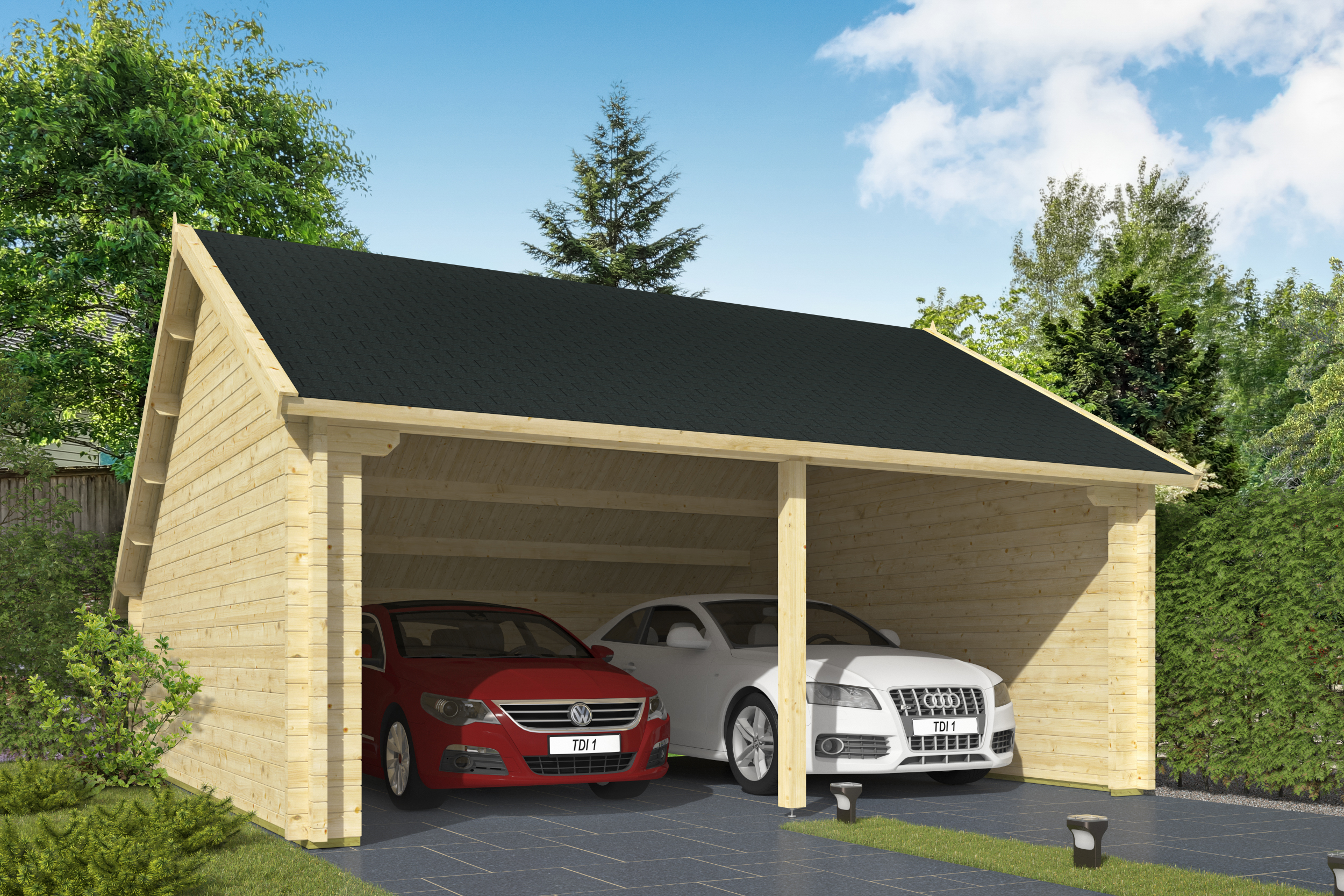 Garage-kapschuur Nysse | 70 mm | vuren bruin geïmpregneerd Garage-kapschuur Nysse | 70 mm | vuren bruin geïmpregneerd