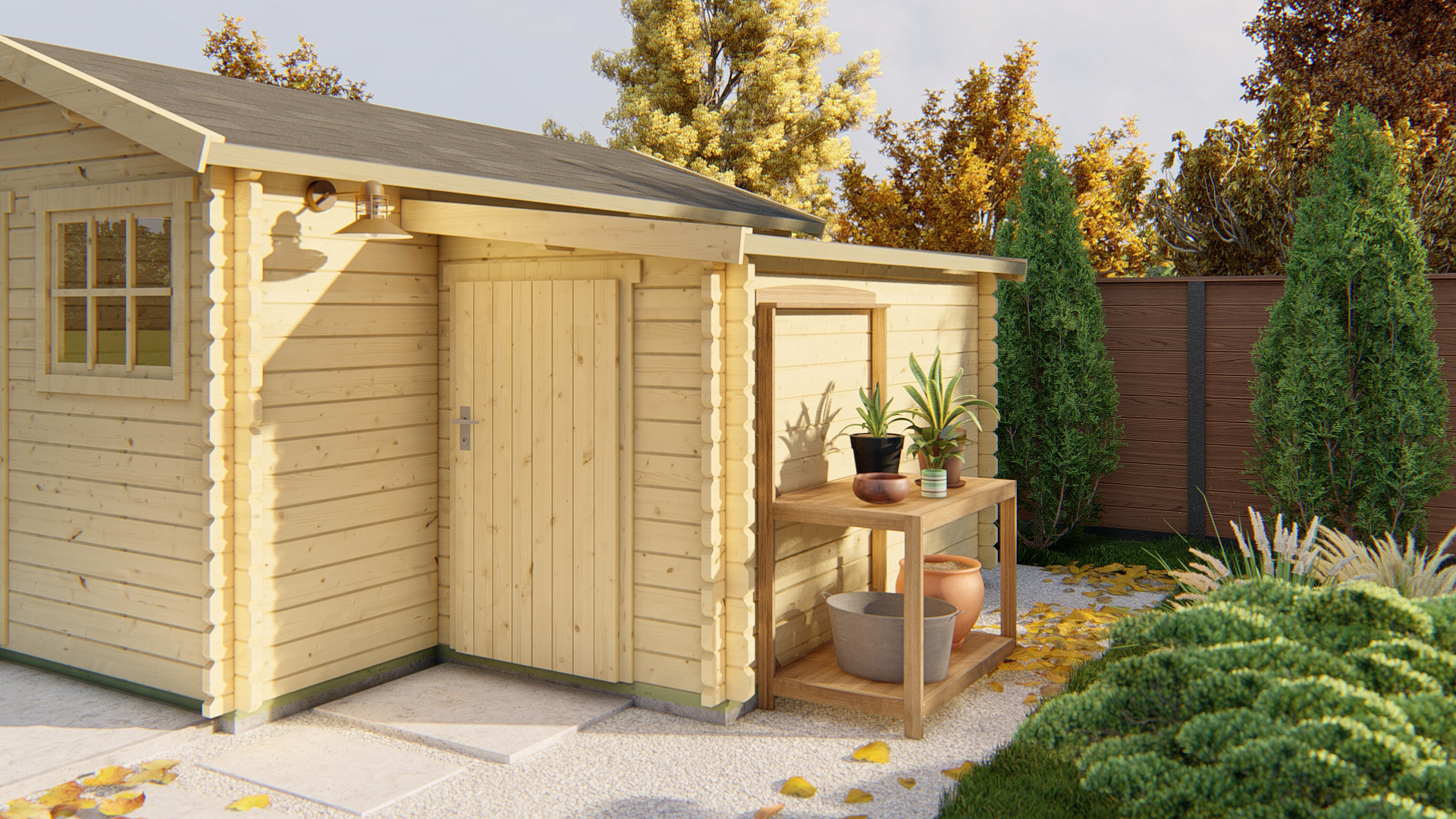 Blokhut - Tuinhuis Aanbouw | 28 mm | vuren grijs geïmpregneerd Blokhut - Tuinhuis Aanbouw | 28 mm | vuren grijs geïmpregneerd