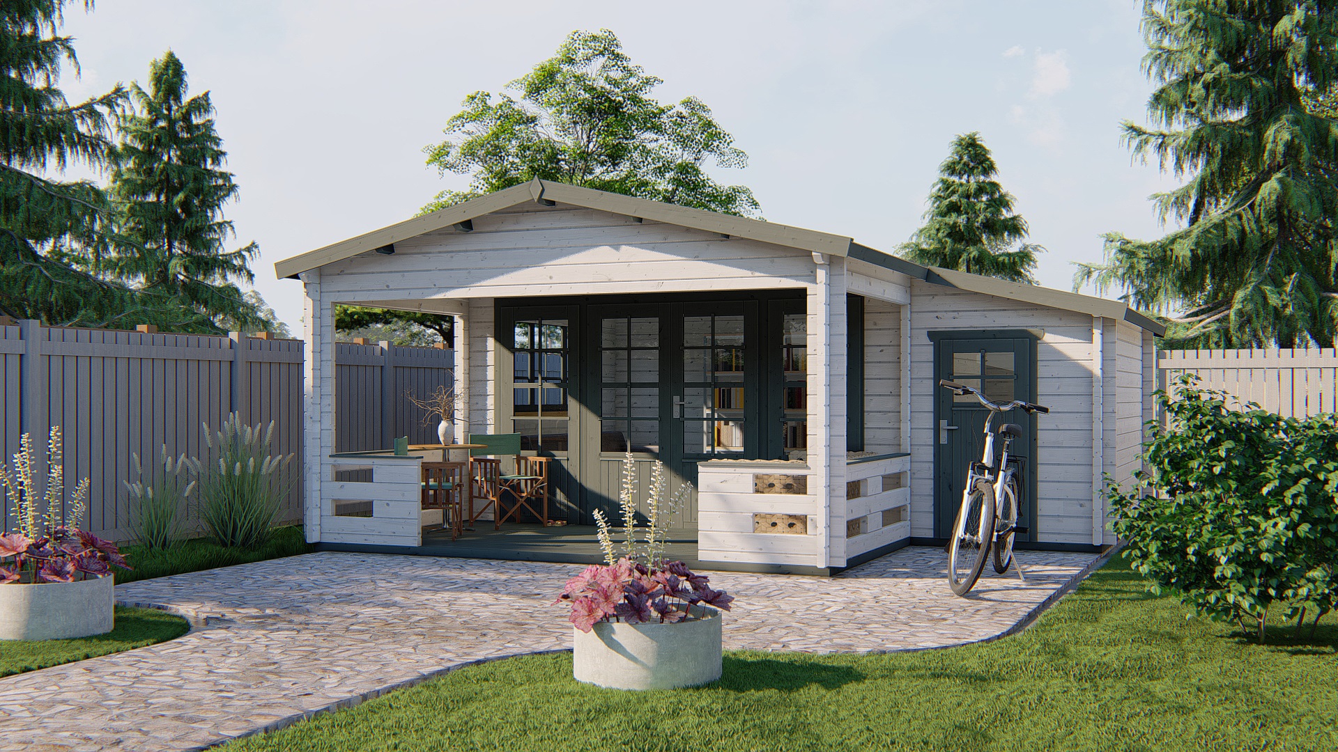 Blokhut - Tuinhuis Coventry | 58 mm | vuren bruin geïmpregneerd