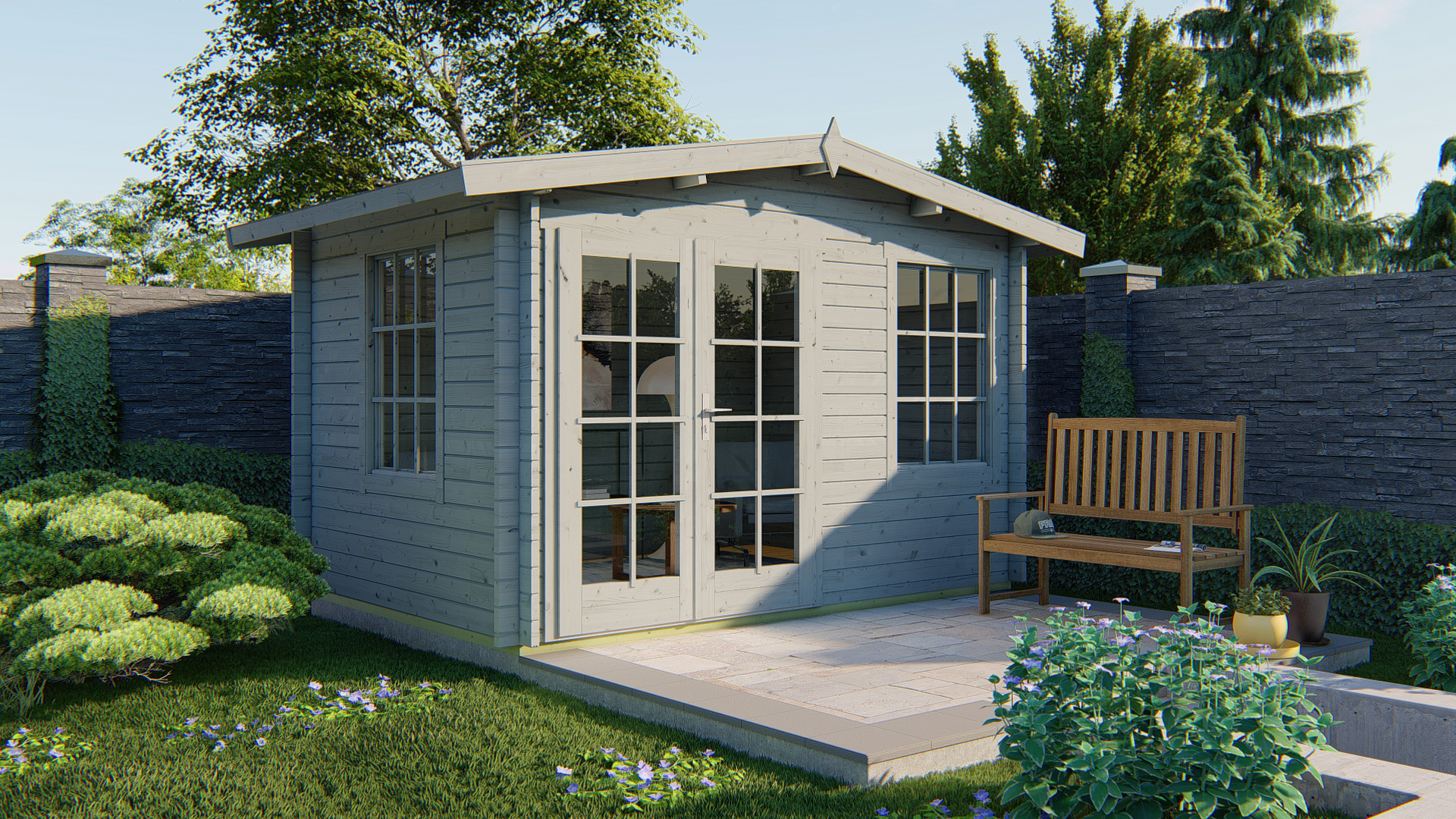Blokhut - Tuinhuis Philip | 40 mm | vuren grijs geïmpregneerd Blokhut - Tuinhuis Philip | 40 mm | vuren grijs geïmpregneerd
