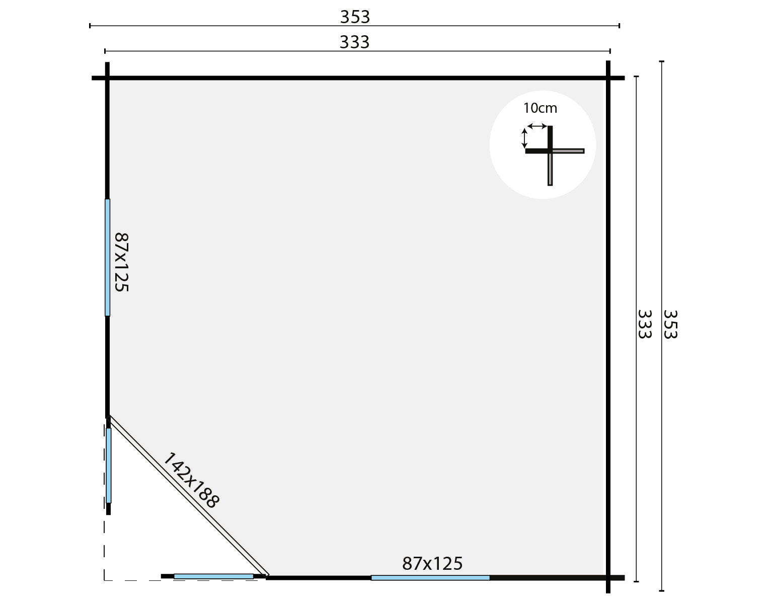 Blokhut - Tuinhuis Nilsson | 44 mm | vuren grijs geïmpregneerd