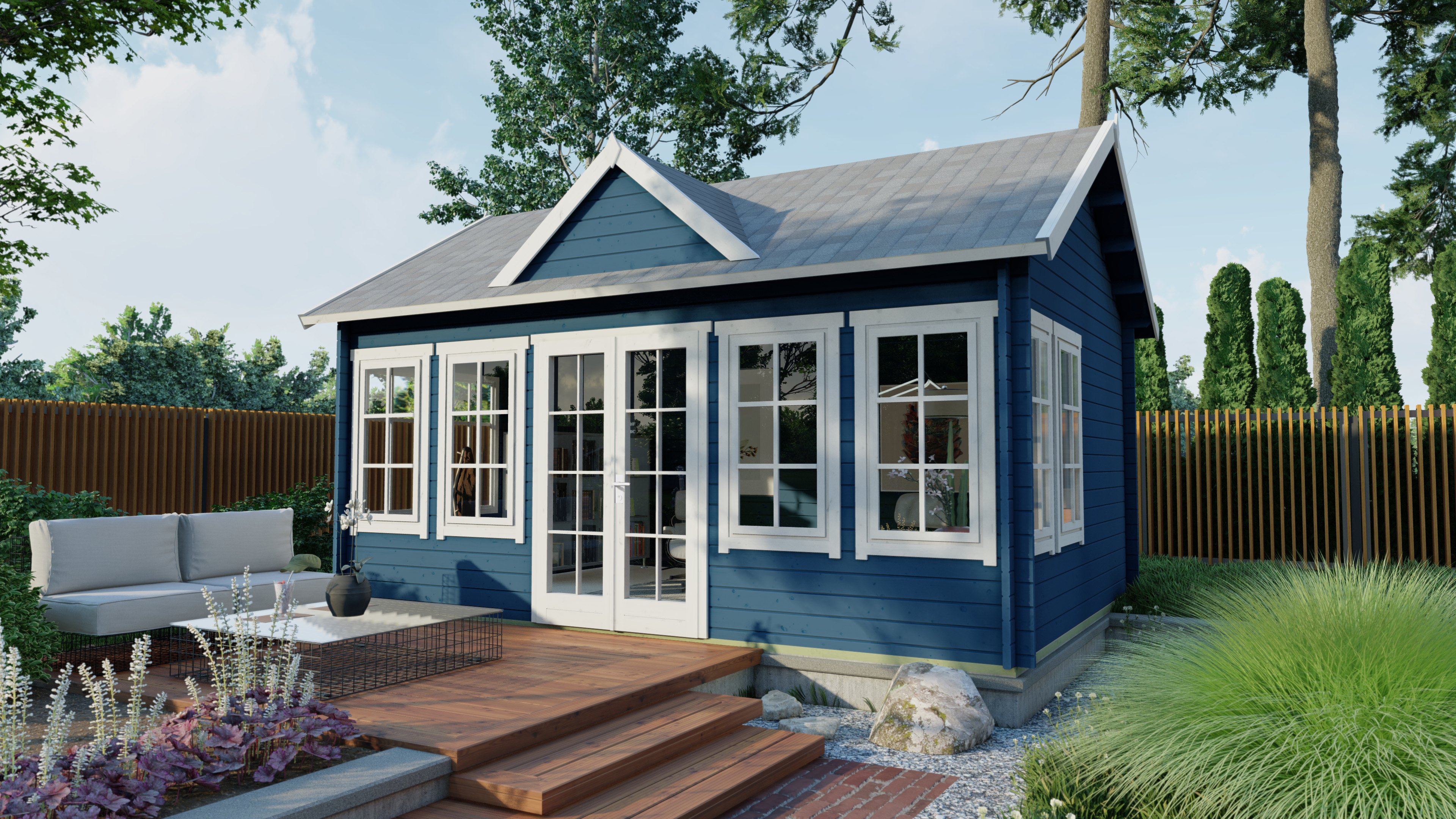 Blokhut - Tuinhuis Clockhouse | 44 mm | vuren honinggeel geïmpregneerd