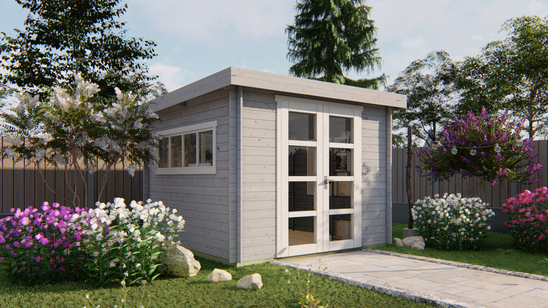 Blokhut - Tuinhuis Bodine | 28 mm | vuren grijs geïmpregneerd