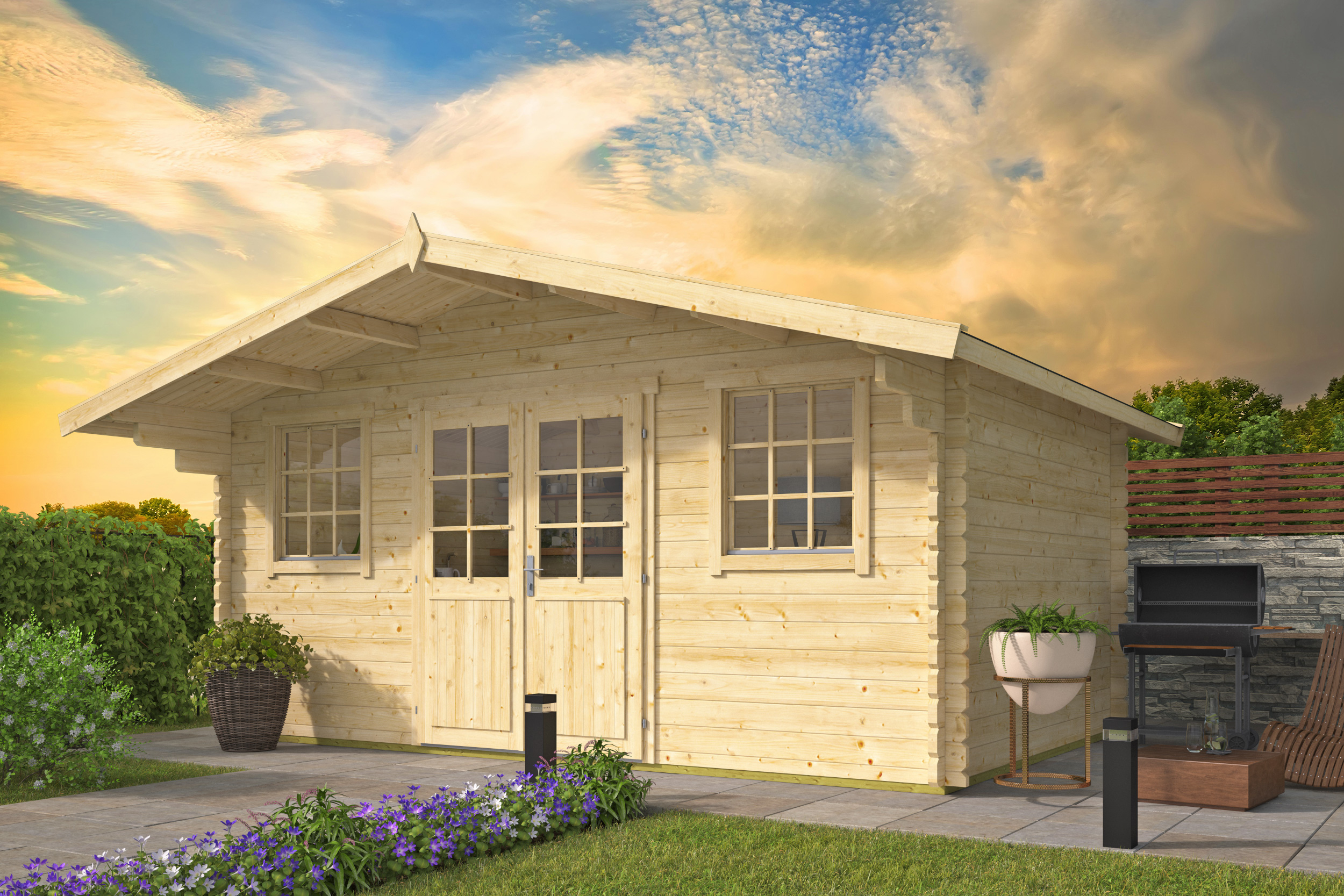 Blokhut - Tuinhuis Rika | 44 mm | vuren onbehandeld Blokhut - Tuinhuis Rika | 44 mm | vuren onbehandeld