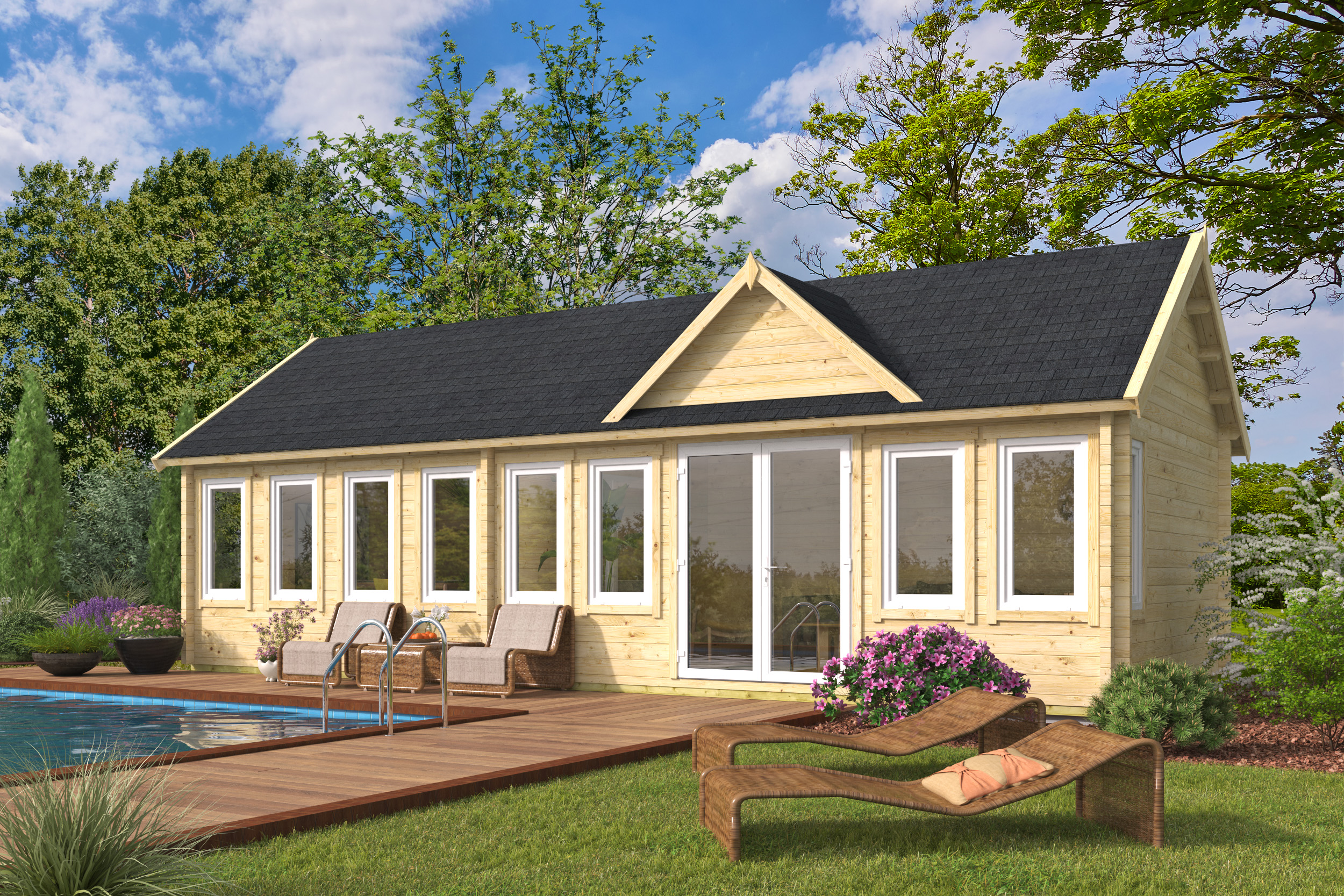 Blokhut - Tuinhuis Big Lauren | 70 mm | vuren grijs geïmpregneerd Blokhut - Tuinhuis Big Lauren | 70 mm | vuren grijs geïmpregneerd