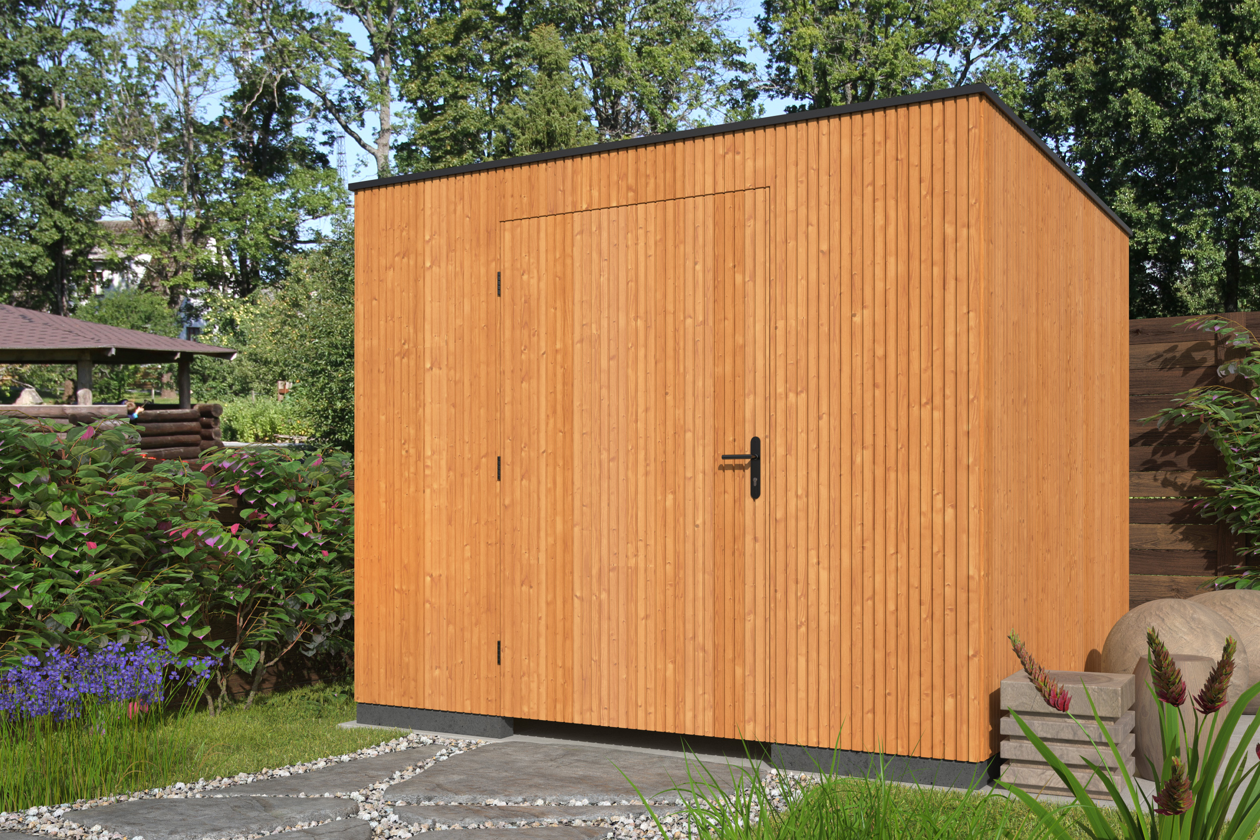 Douglas fir container storage Linna 291 x 291 x 241 cm, incl. single door