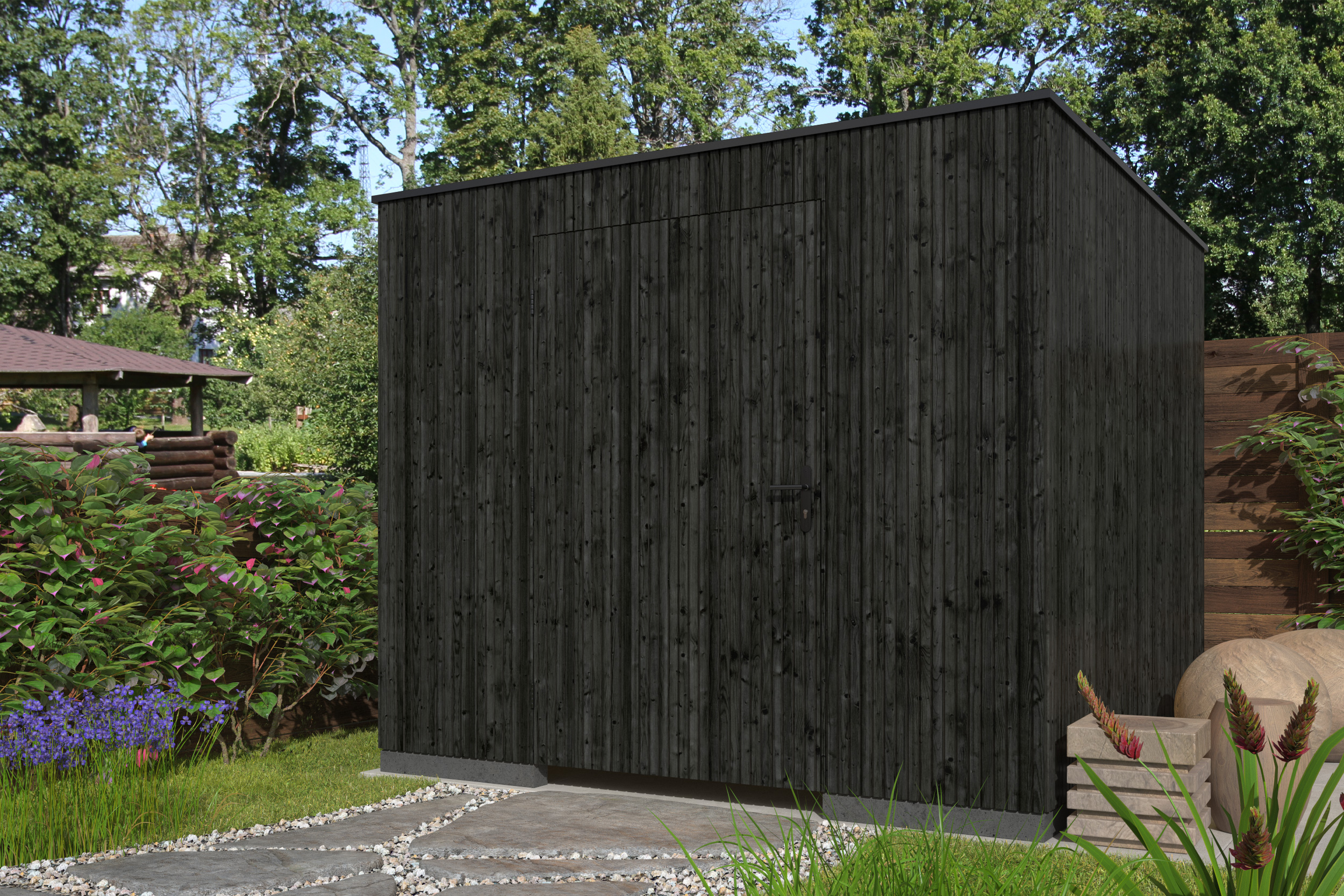 Douglas fir storage Brooklyn black coated 291 x 291 x 241 cm incl. single door