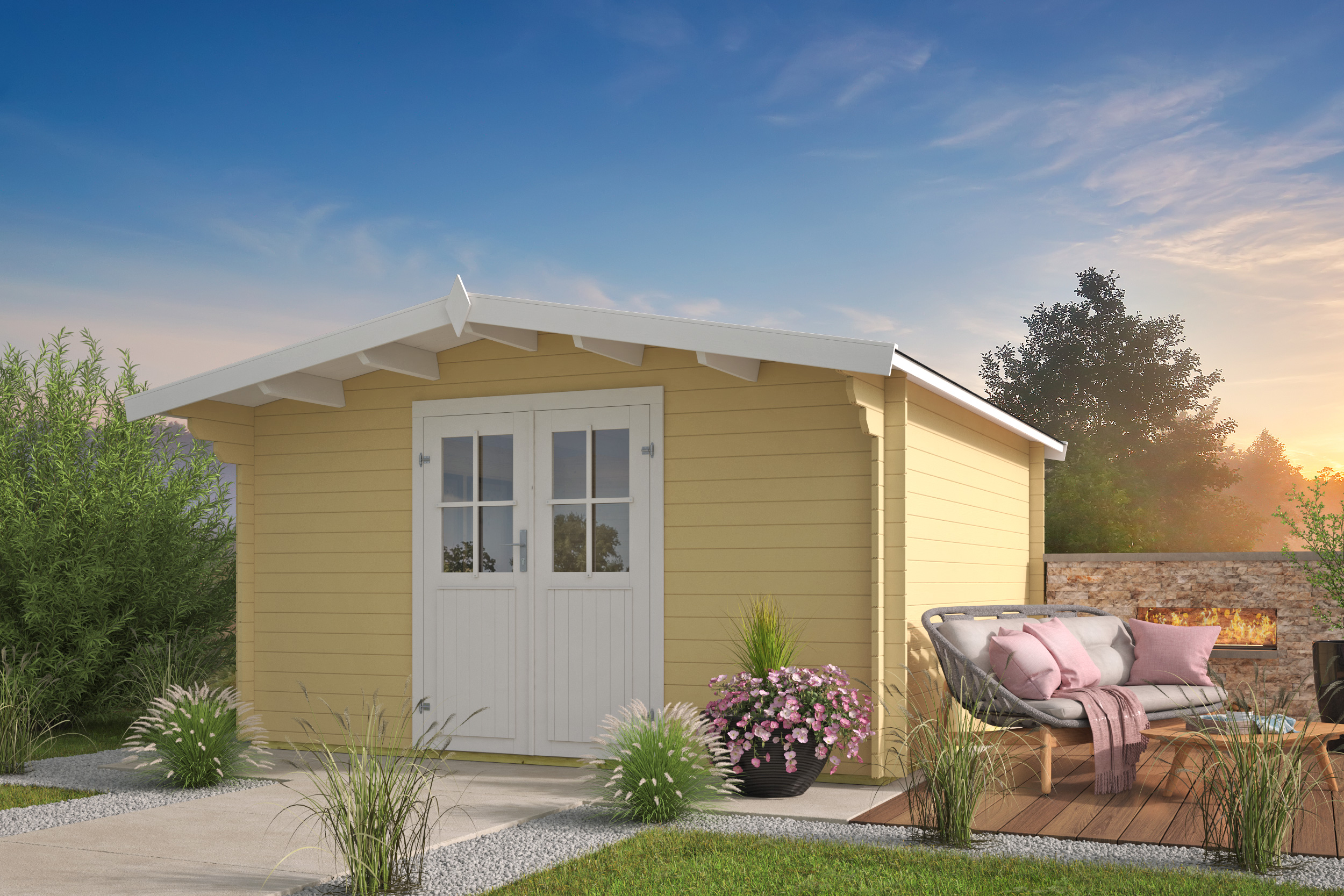 Blokhut - Tuinhuis Torrent | 34 mm | vuren grijs geïmpregneerd Blokhut - Tuinhuis Torrent | 34 mm | vuren grijs geïmpregneerd