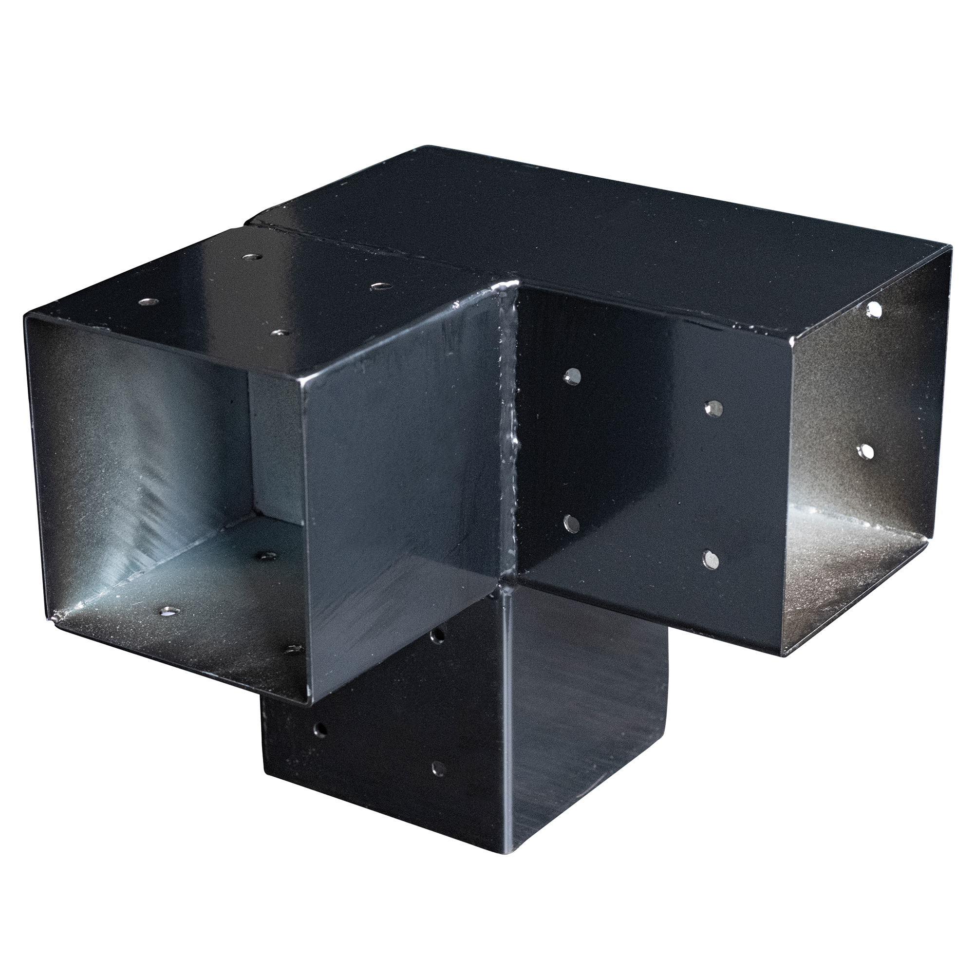 Gegalvaniseerd verbindingsstuk 3-weg hoek voor vierkante palen 15 x 15 cm zwart gepoedercoat, incl. bevestigingsset