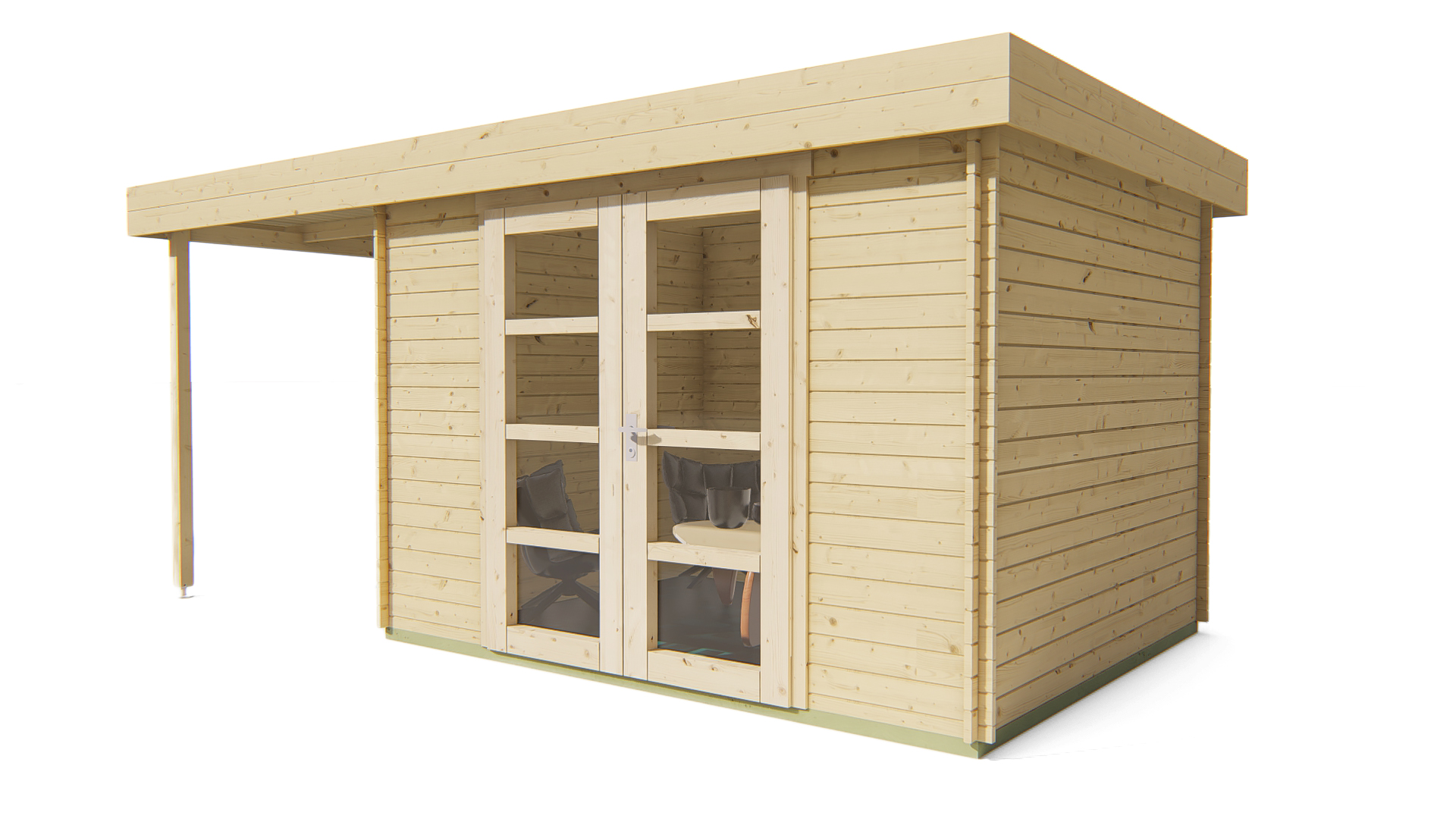 Blokhut - Tuinhuis Extramodern | 28 mm | vuren honinggeel geïmpregneerd Blokhut - Tuinhuis Extramodern | 28 mm | vuren honinggeel geïmpregneerd