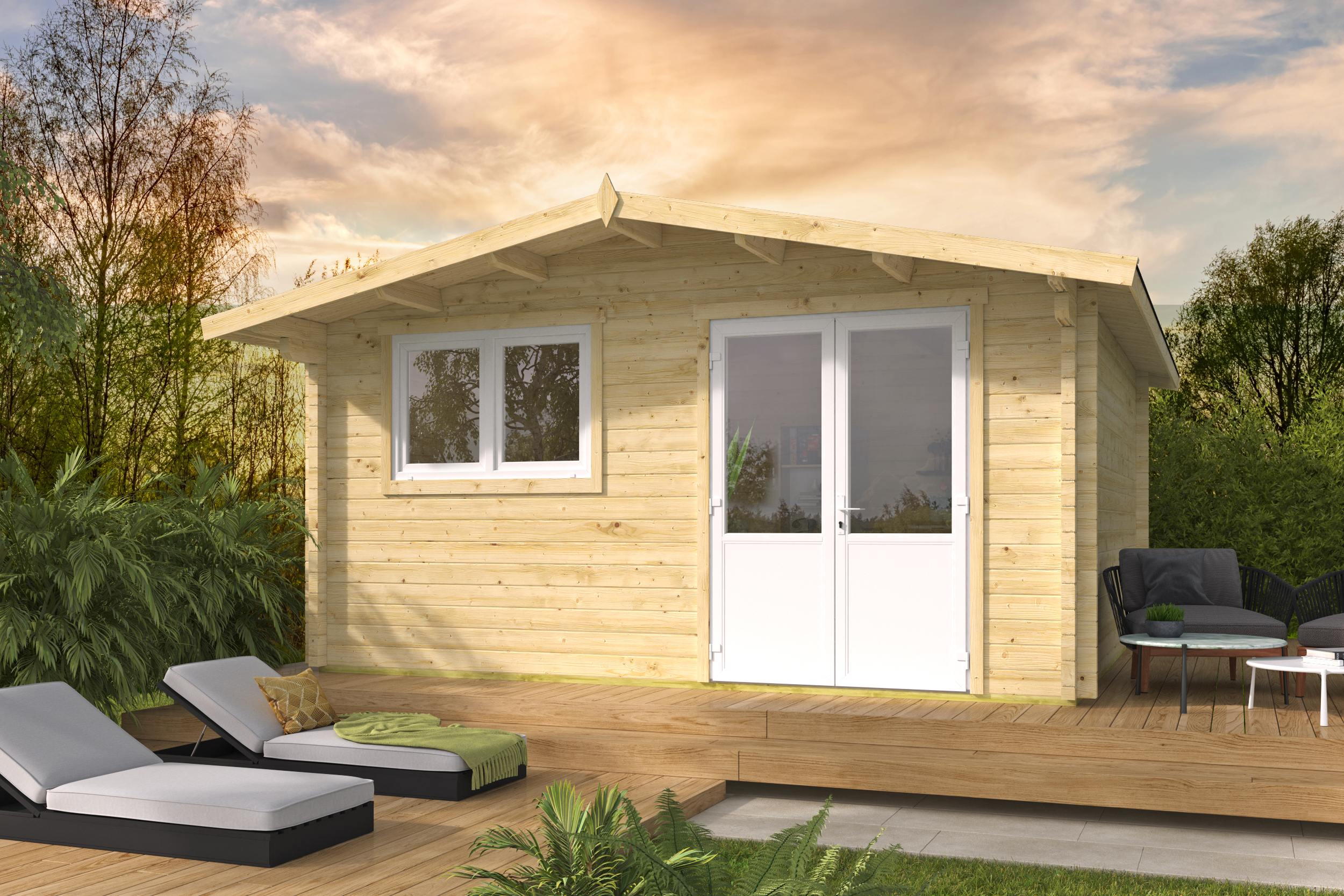 Blokhut - Tuinhuis Dingle | 70 mm | vuren Red Class Wood geïmpregneerd Blokhut - Tuinhuis Dingle | 70 mm | vuren Red Class Wood geïmpregneerd
