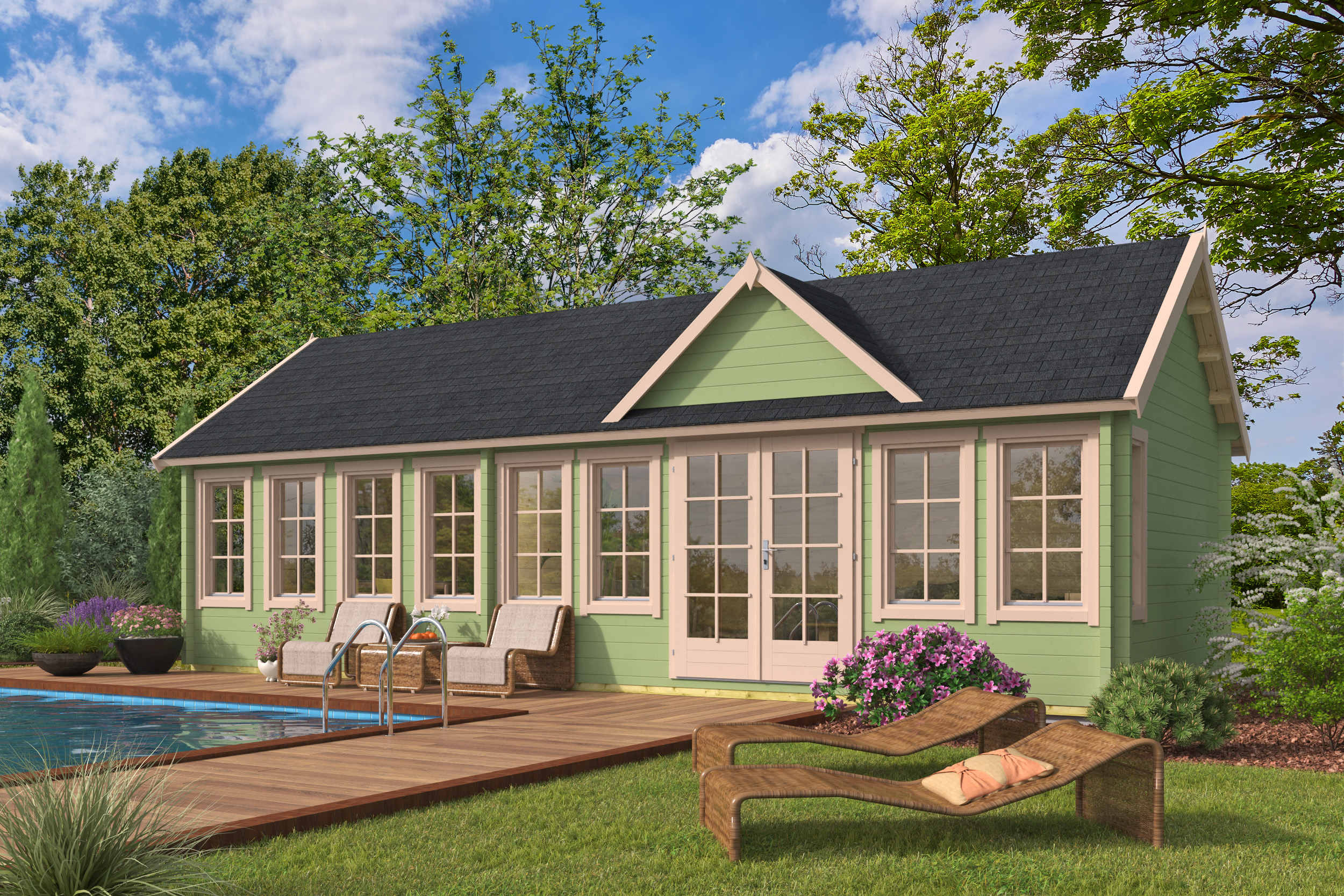 Blokhut - Tuinhuis Big Lauren | 70 mm | vuren grijs geïmpregneerd Blokhut - Tuinhuis Big Lauren | 70 mm | vuren grijs geïmpregneerd