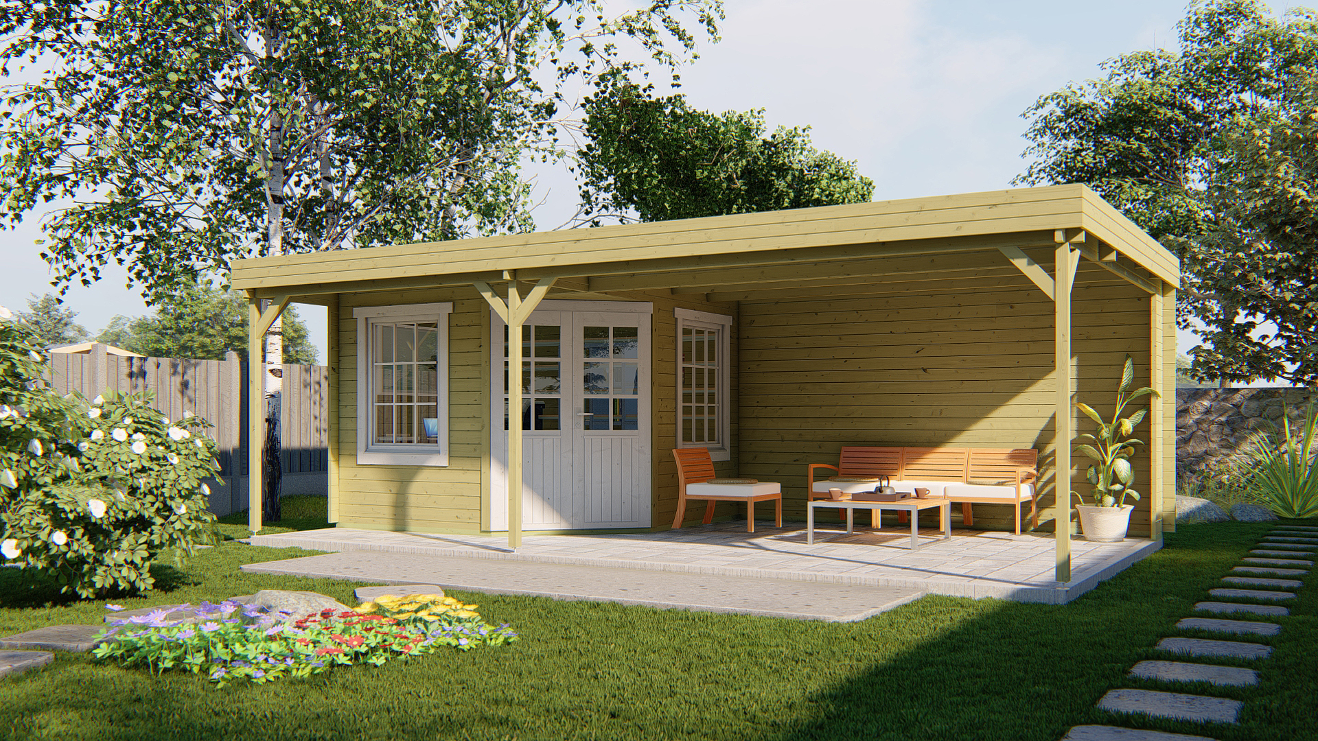 Blokhut - Tuinhuis Annette | 40 mm | vuren bruin geïmpregneerd Blokhut - Tuinhuis Annette | 40 mm | vuren bruin geïmpregneerd