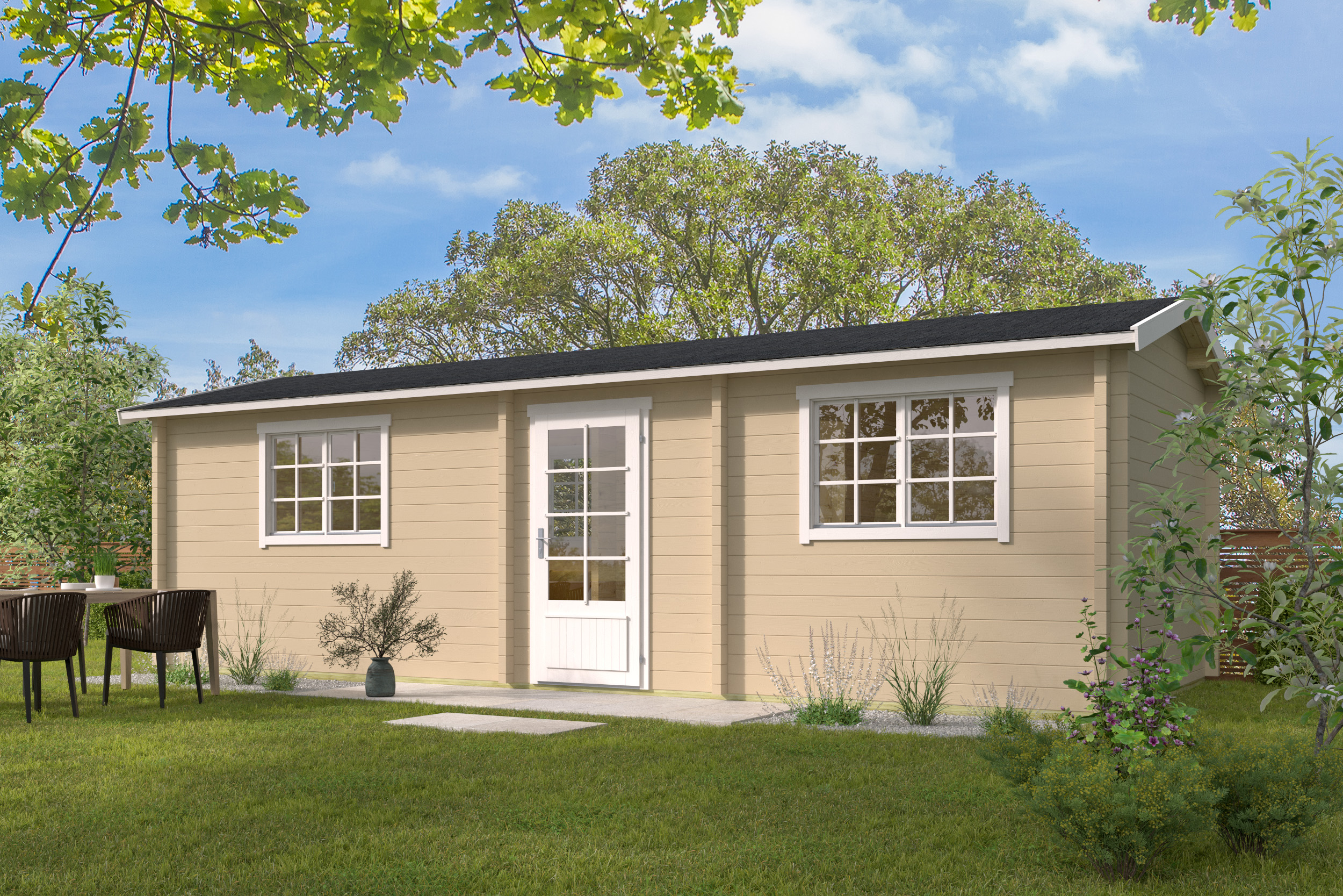 Blokhut - Tuinhuis Ava | 70 mm | vuren honinggeel geïmpregneerd Blokhut - Tuinhuis Ava | 70 mm | vuren honinggeel geïmpregneerd