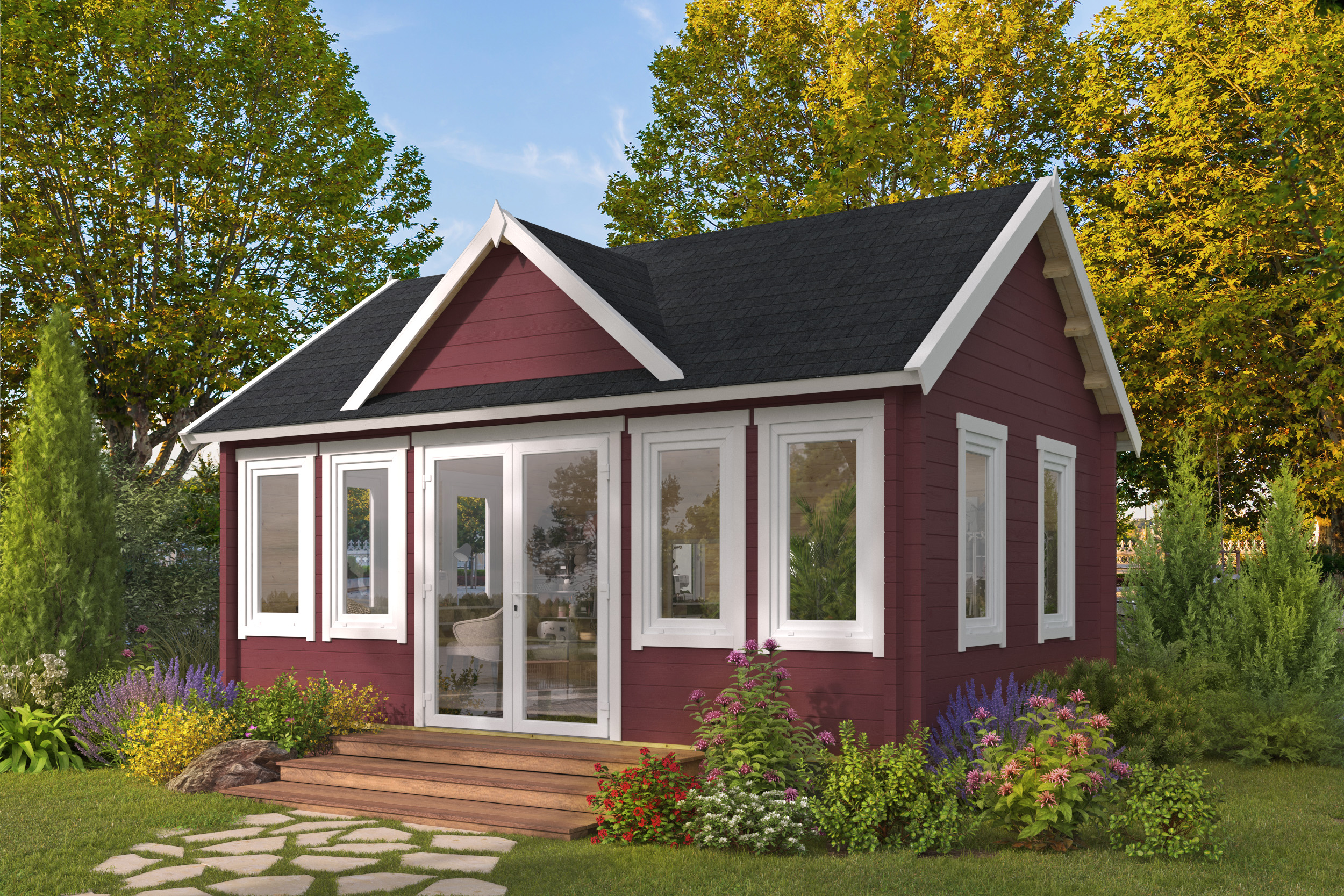 Blokhut - Tuinhuis Clockhouse Trevor | 70 mm | vuren grijs geïmpregneerd