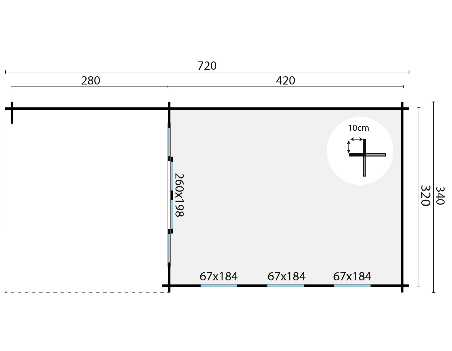 Blokhut - Tuinhuis Skeg | 44 mm | vuren groen geïmpregneerd