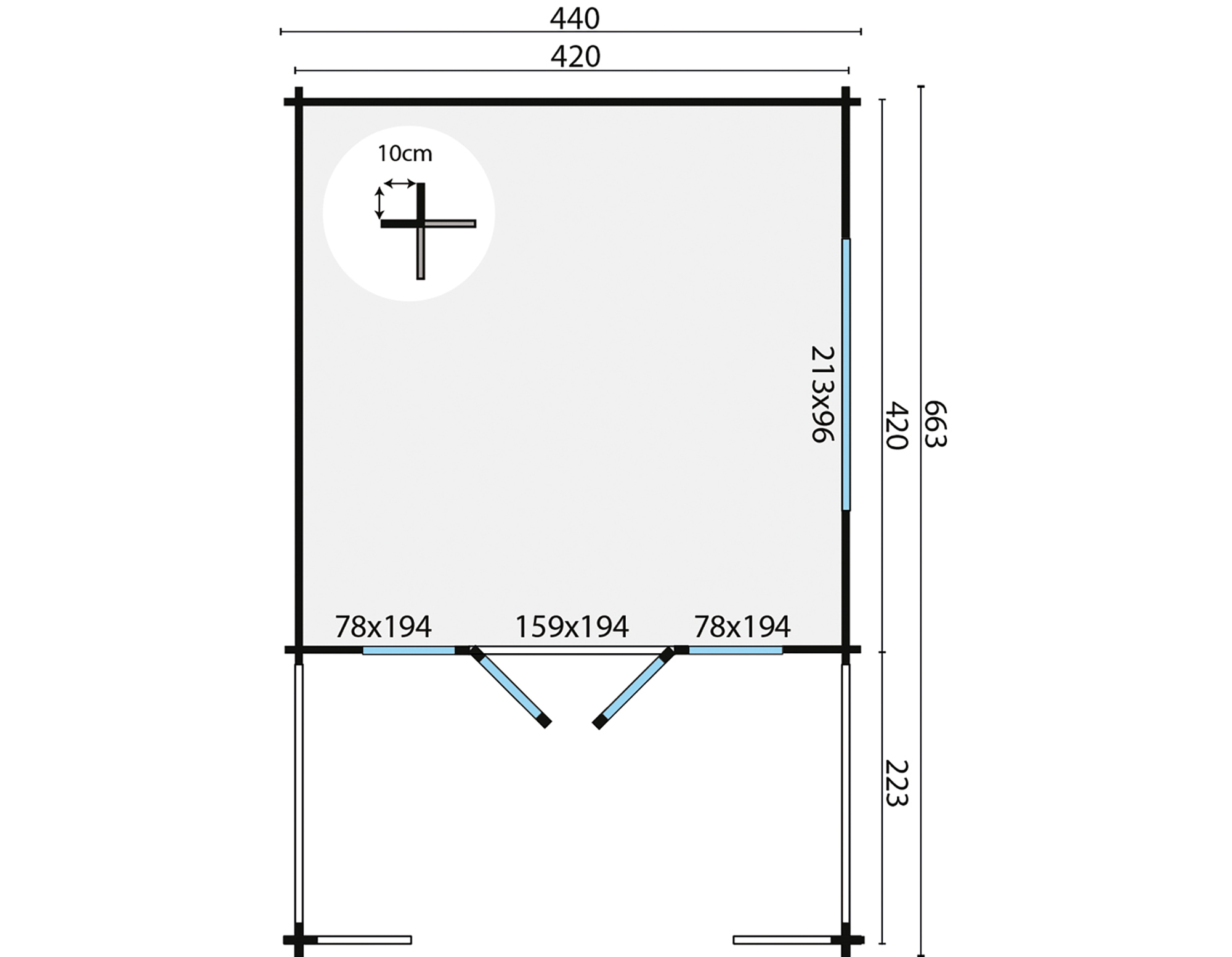 Blokhut - Tuinhuis Ipswich | 58 mm | vuren grijs geïmpregneerd