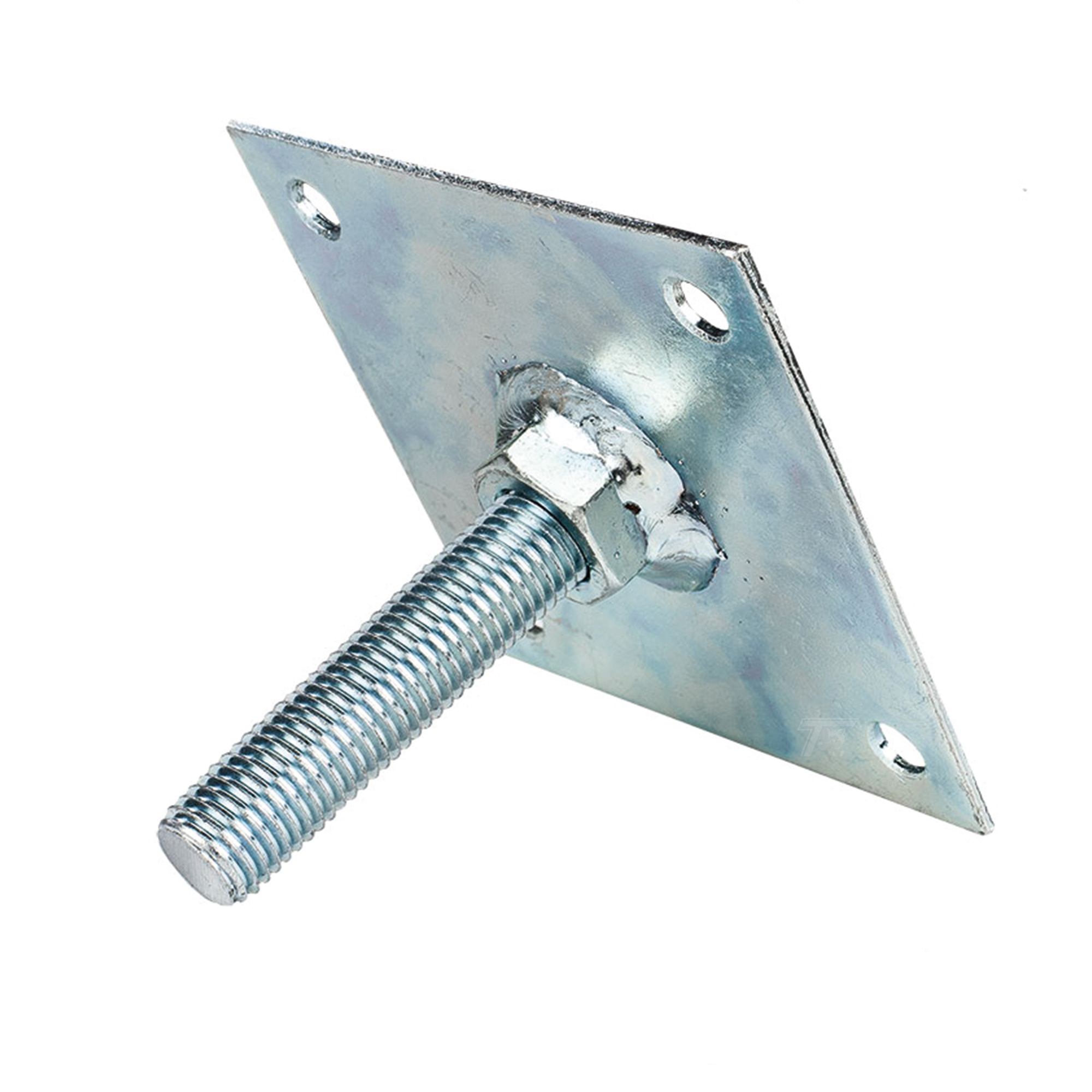 Hoogteverstelling verzinkt M16 10 x 10 cm plaat, incl. bevestigingsset