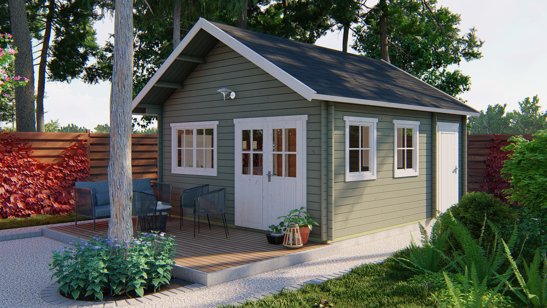 Blokhut - Tuinhuis Berlin | 44 mm | vuren honinggeel geïmpregneerd Blokhut - Tuinhuis Berlin | 44 mm | vuren honinggeel geïmpregneerd