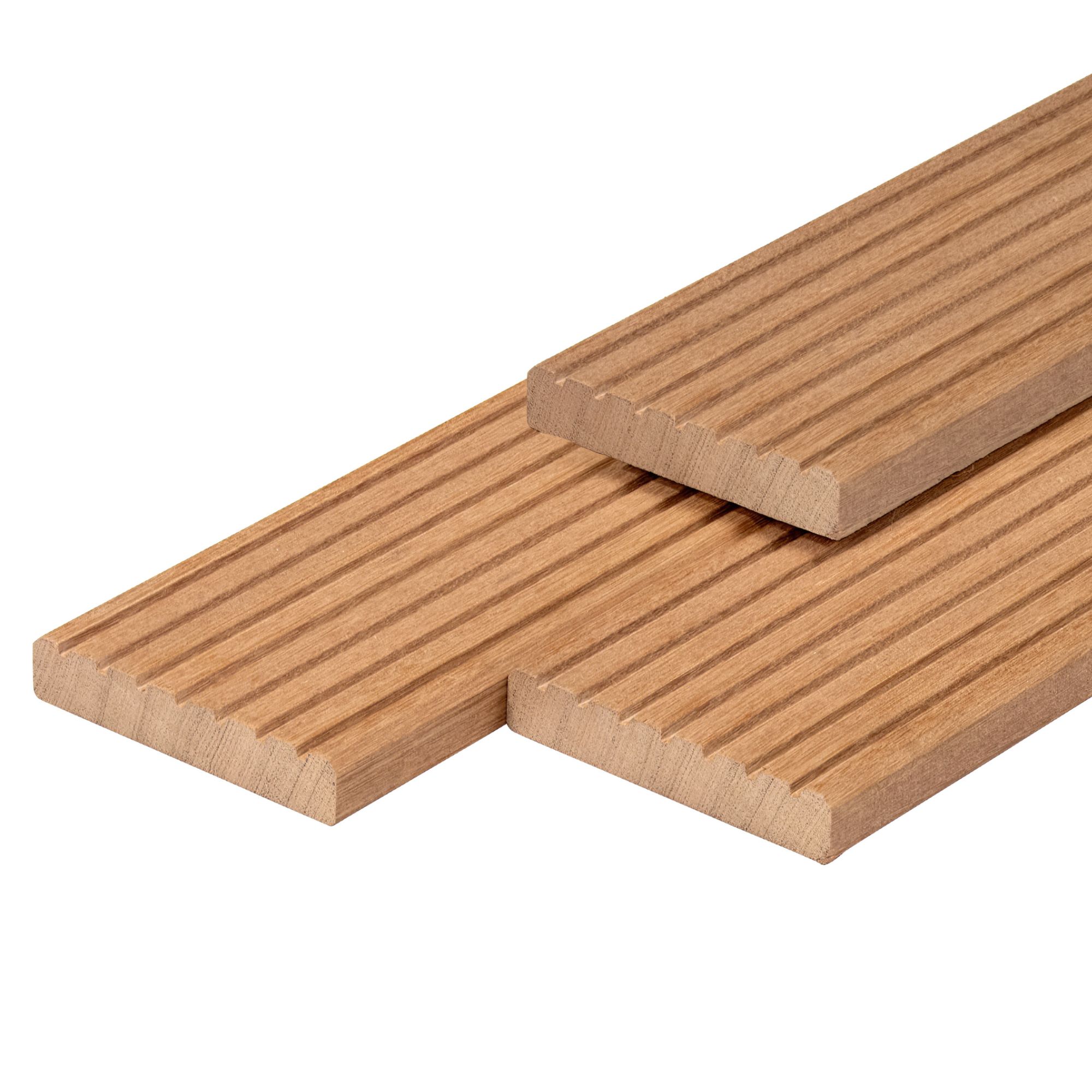 Bangkirai hardhout vlonderplank 2,5 x 14,5 x 335 cm kunstmatig gedroogd, geschaafd, 1 zijde 7 groeven