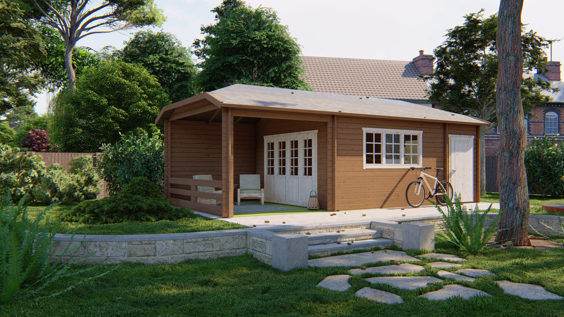 Blokhut - Tuinhuis Sibella | 44 mm | vuren honinggeel geïmpregneerd Blokhut - Tuinhuis Sibella | 44 mm | vuren honinggeel geïmpregneerd