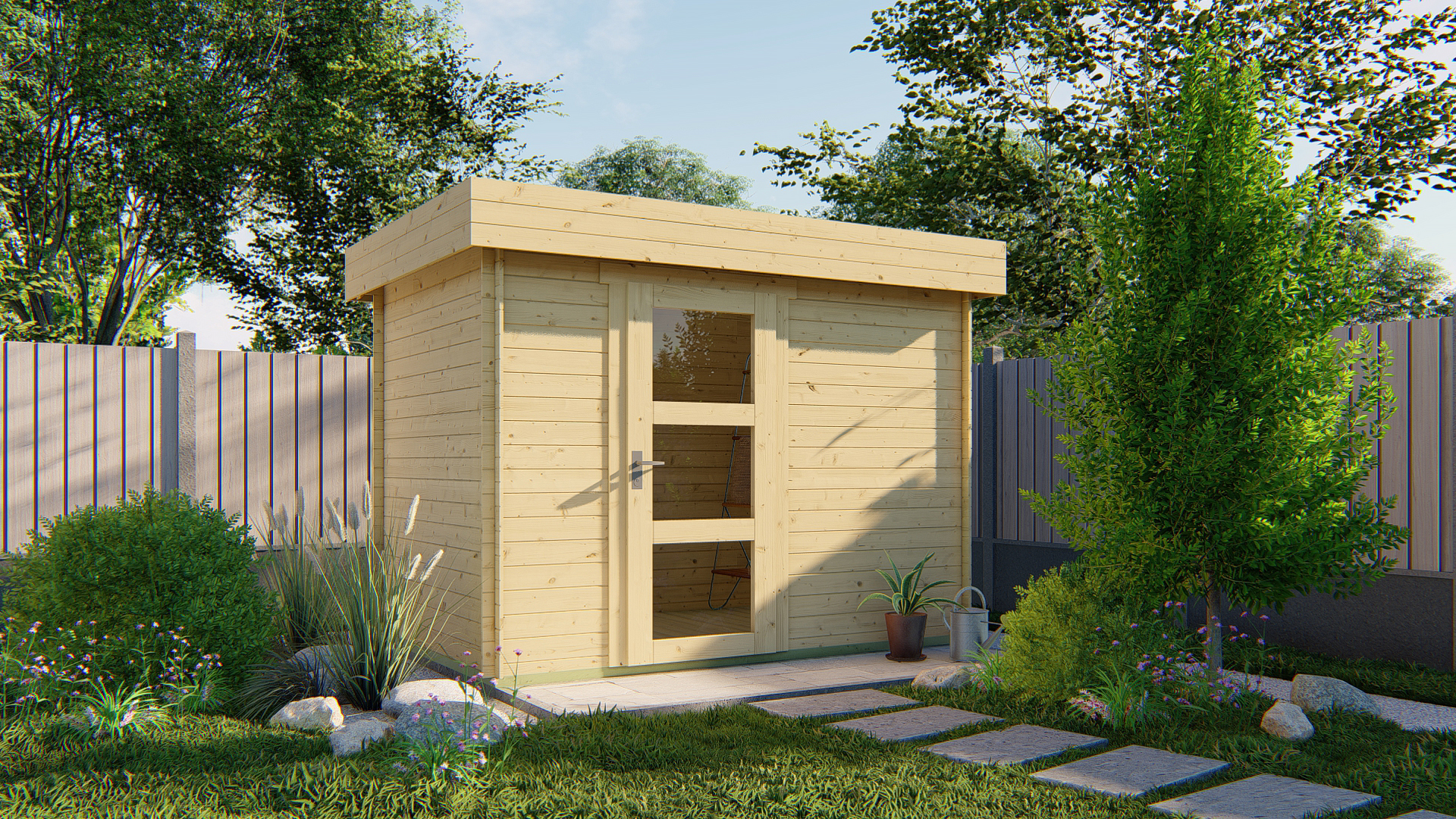 Blokhut - Tuinhuis Novalie | 19 mm | vuren grijs geïmpregneerd Blokhut - Tuinhuis Novalie | 19 mm | vuren grijs geïmpregneerd