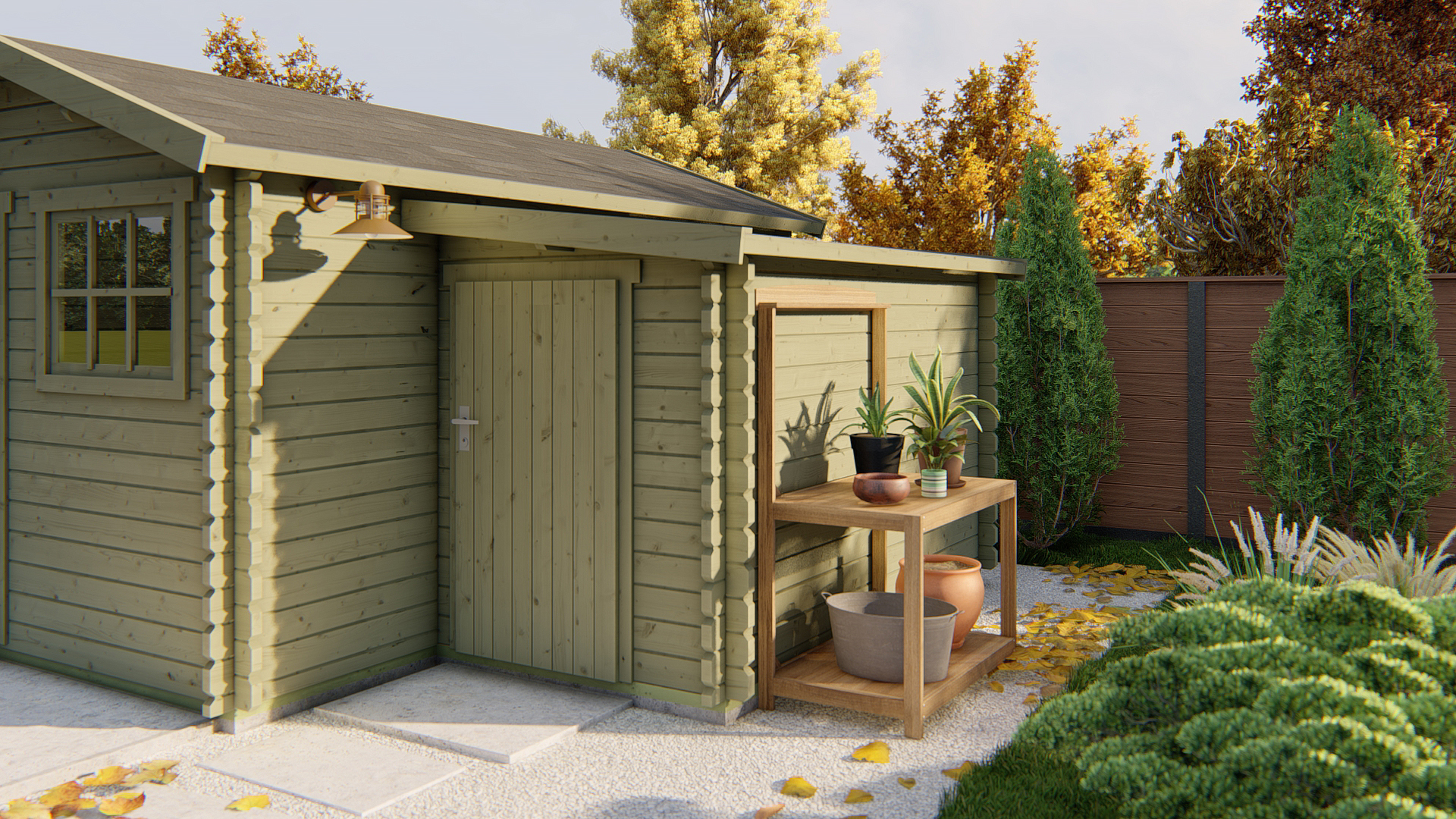 Blokhut - Tuinhuis Aanbouw | 28 mm | vuren grijs geïmpregneerd Blokhut - Tuinhuis Aanbouw | 28 mm | vuren grijs geïmpregneerd