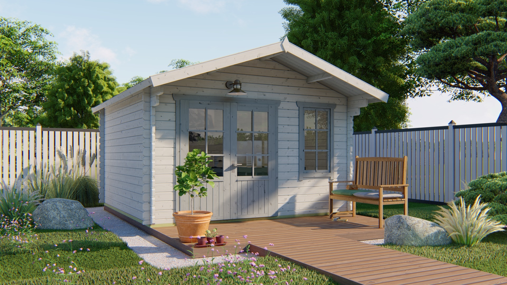Blokhut - Tuinhuis Ulrik | 44 mm | vuren honinggeel geïmpregneerd Blokhut - Tuinhuis Ulrik | 44 mm | vuren honinggeel geïmpregneerd