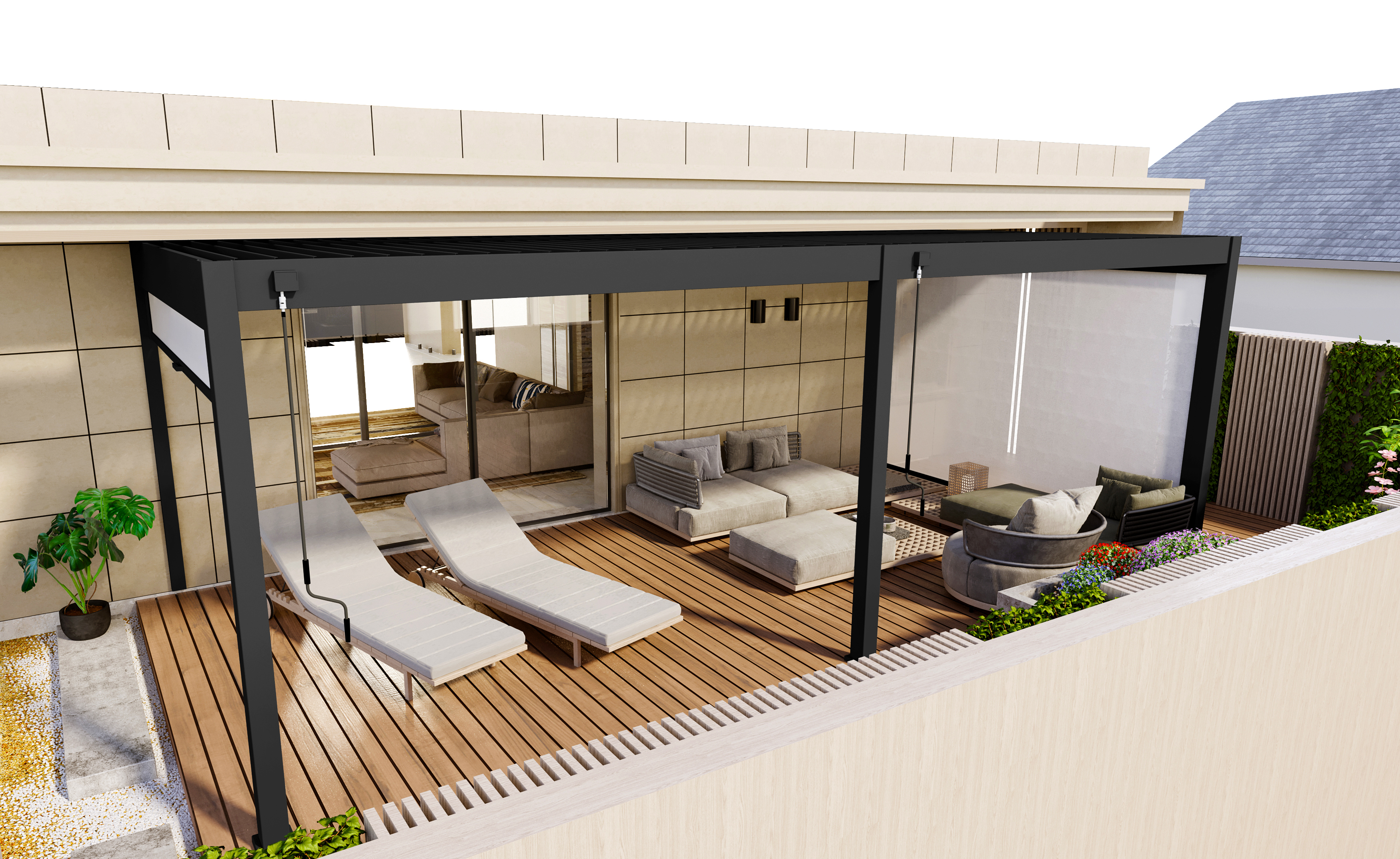 Sfeerfoto Aluminium overkapping Windscherm 300 cm wit