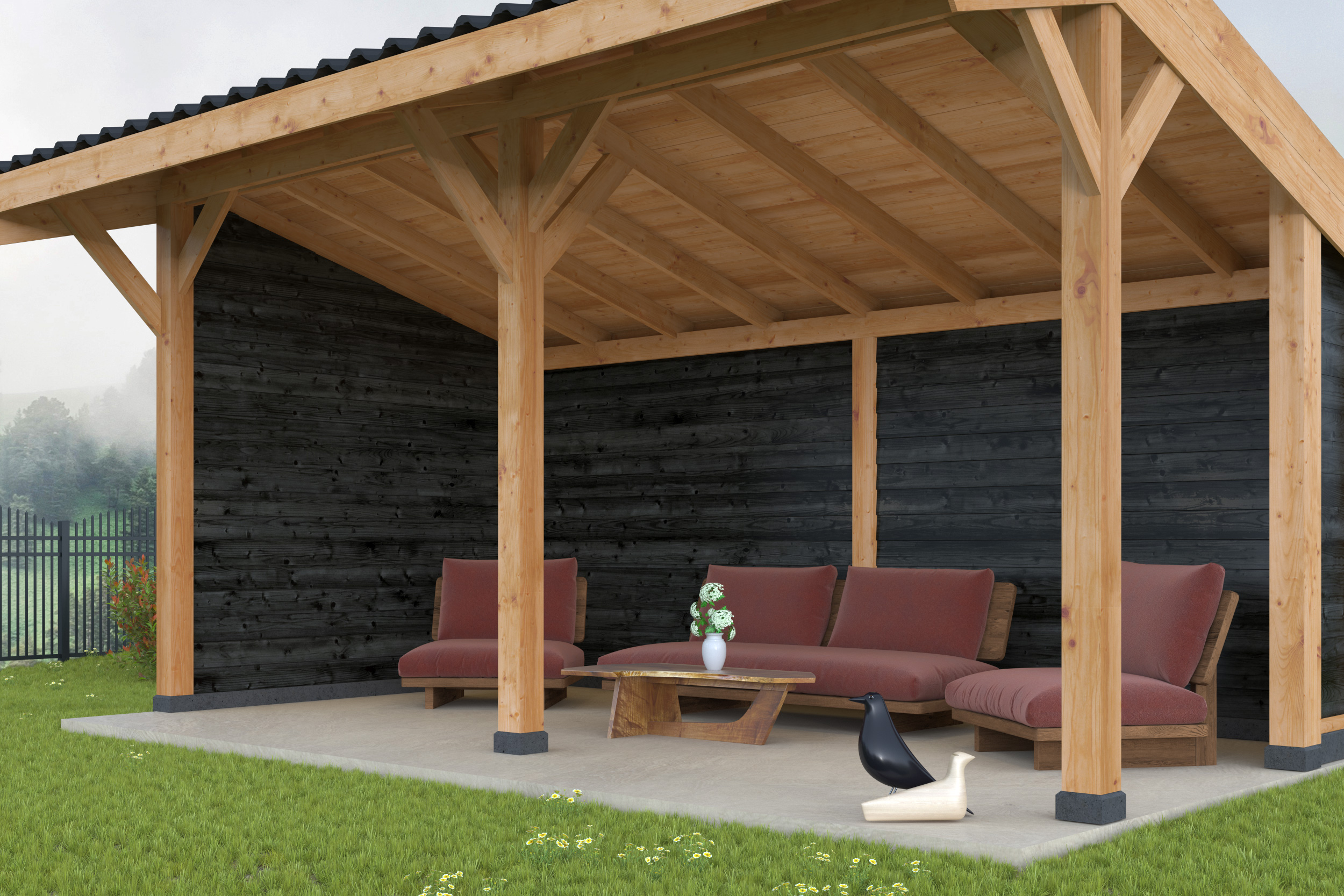 DIY open-sided barn Goor, black impragnated | Tuindeco.com