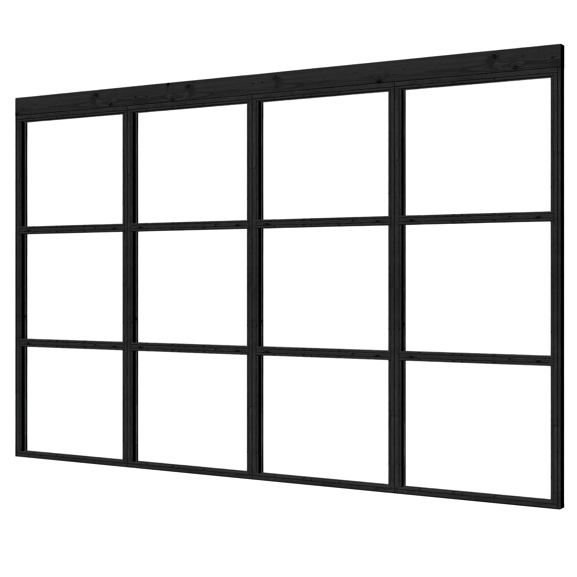 Complete set steel-look glass wall black 397,2 x 224 cm